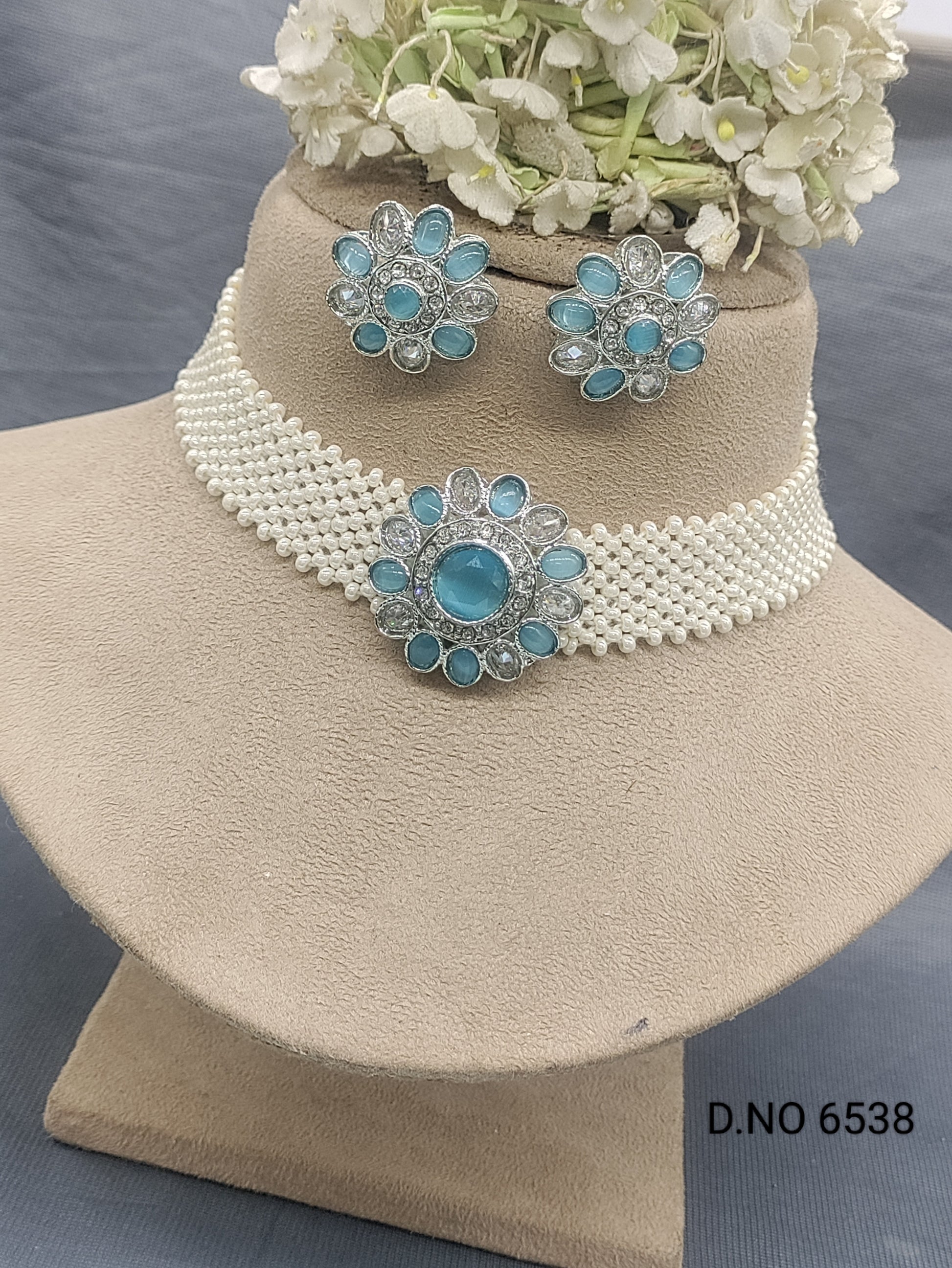 Polki Rodium Choker Necklace Sku 6538 rchiecreation