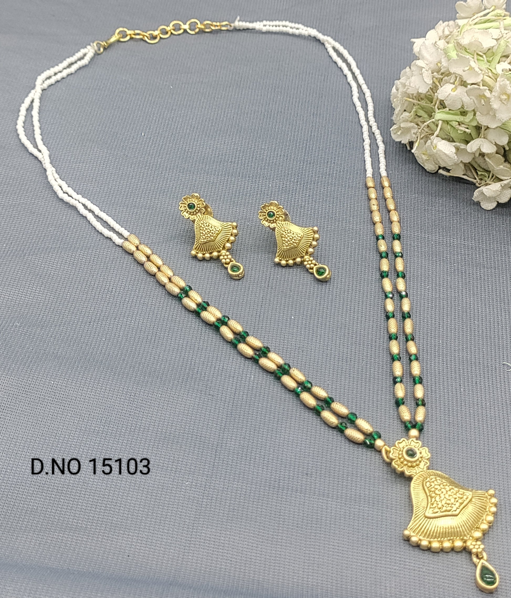 Antique Golden long Necklace Mala Sku 15103 rchiecreation