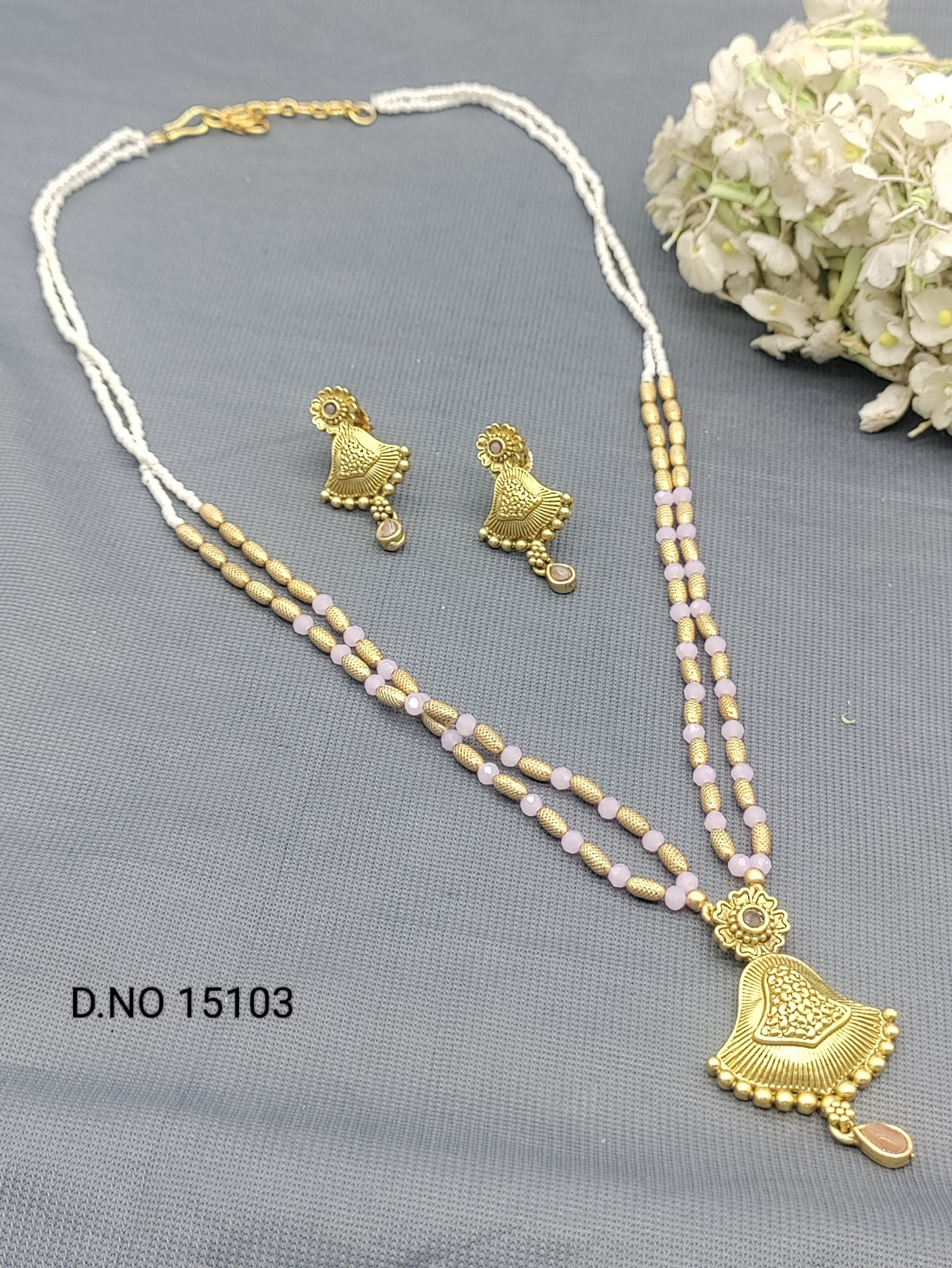 Antique Golden long Necklace Mala Sku 15103 rchiecreation