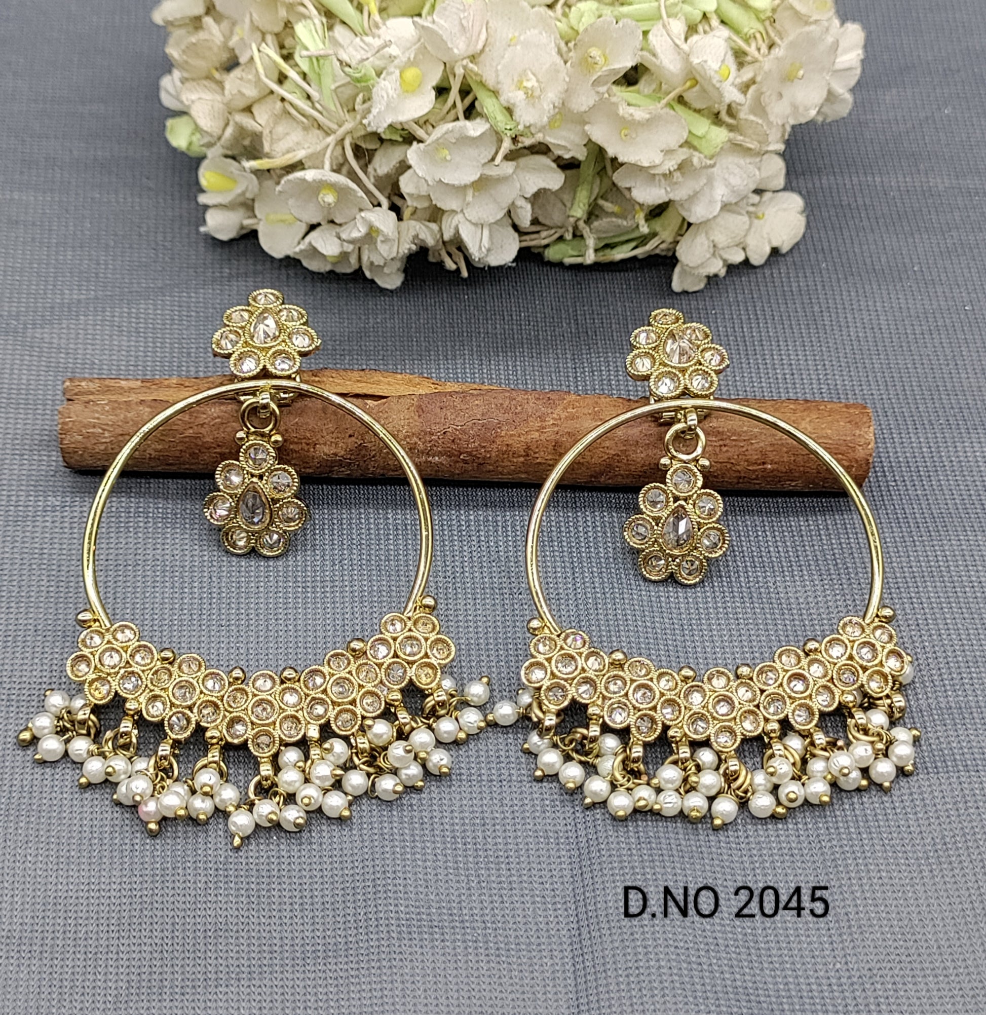 Polki Mehandi Hoop Bali Earrings Sku 2045 rchiecreation