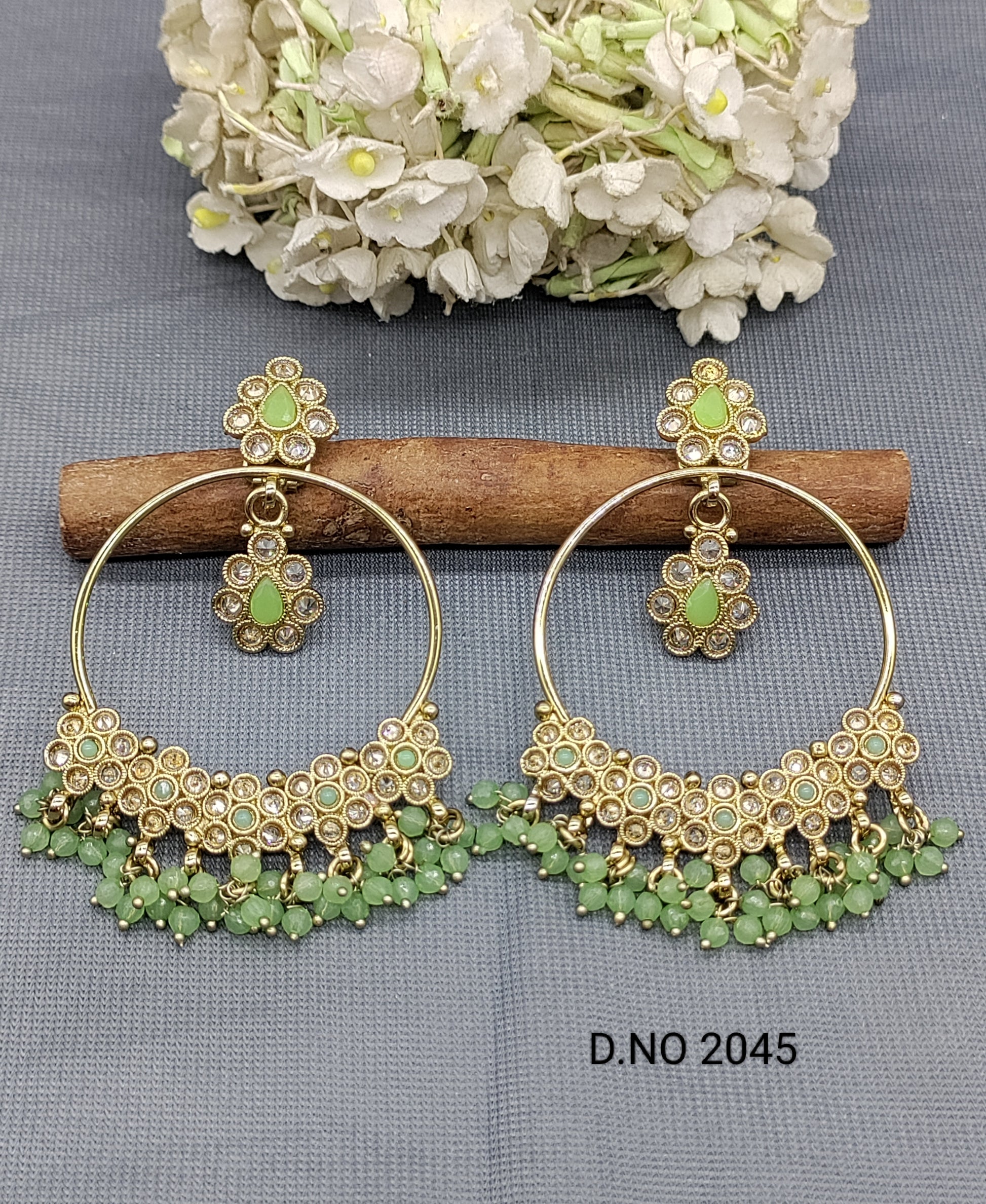 Polki Mehandi Hoop Bali Earrings Sku 2045 rchiecreation