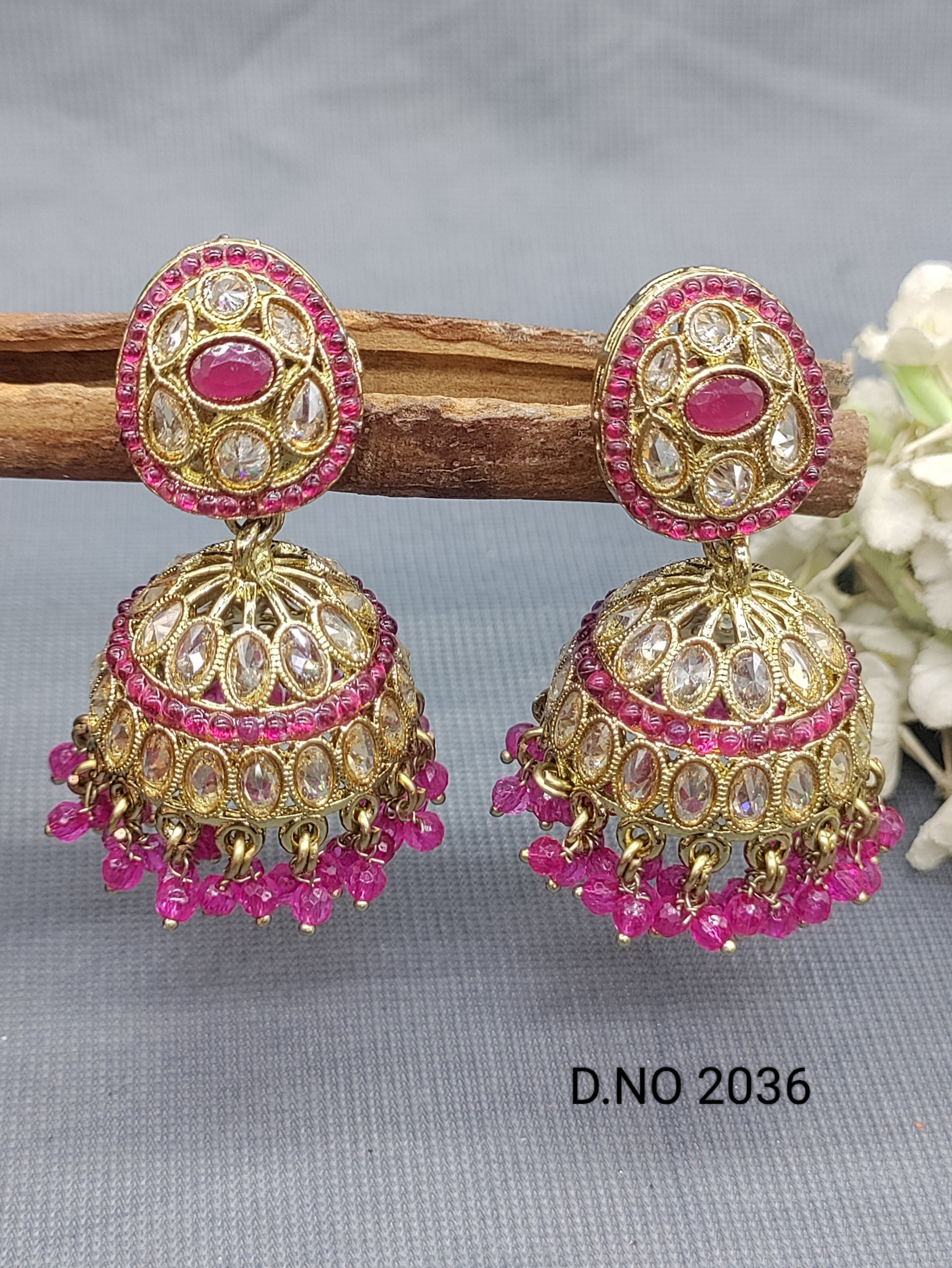 Polki Mehandi Jhumki Earring Sku 2036 rchiecreation