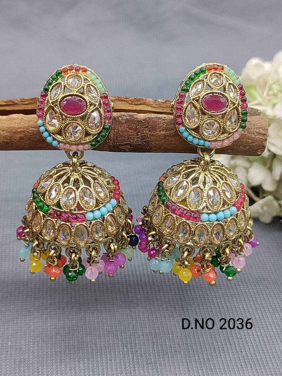 Polki Mehandi Jhumki Earring Sku 2036 rchiecreation