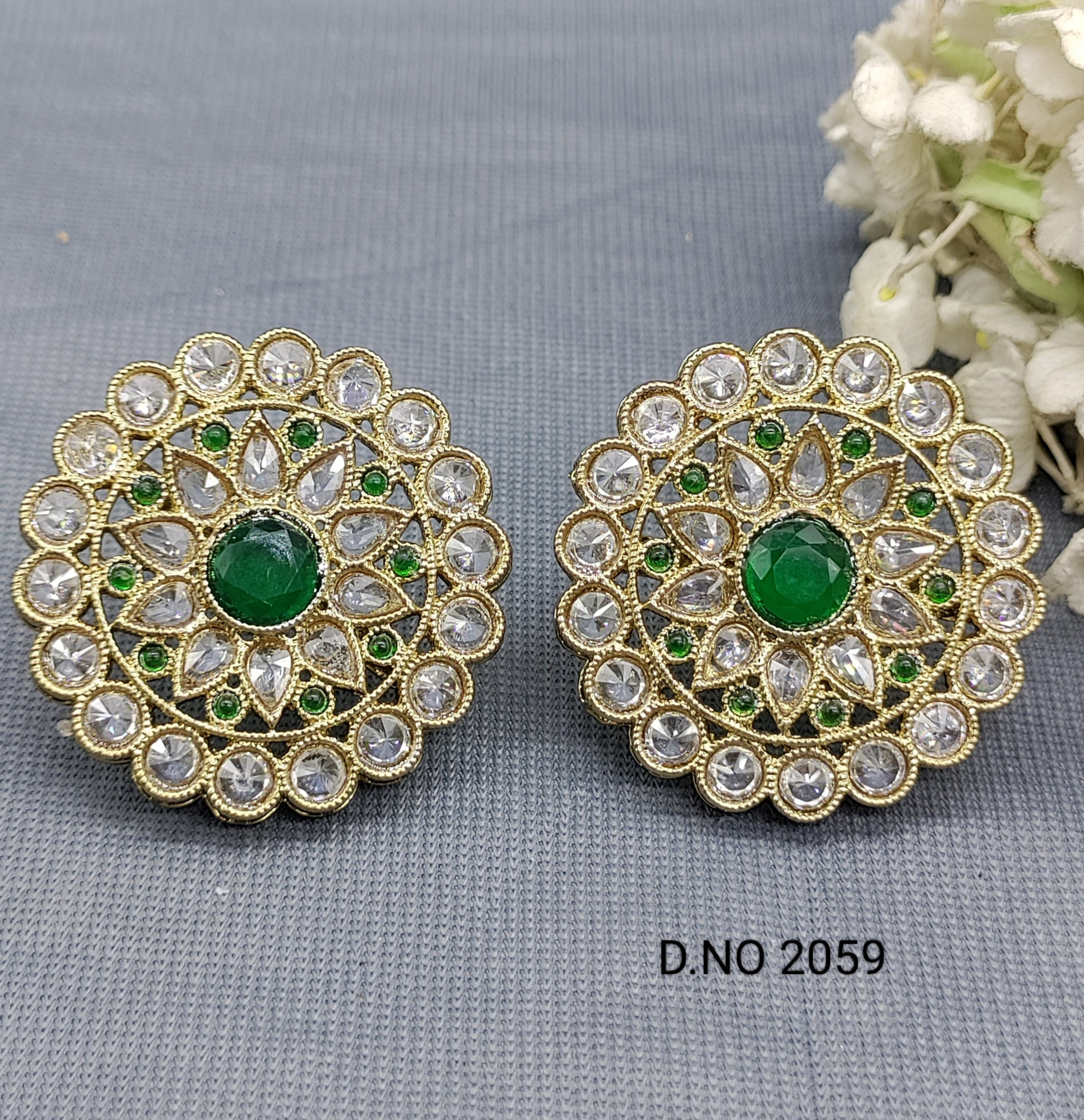 Polki Mehandi Top & Stud Earrings Sku 2059 rchiecreation
