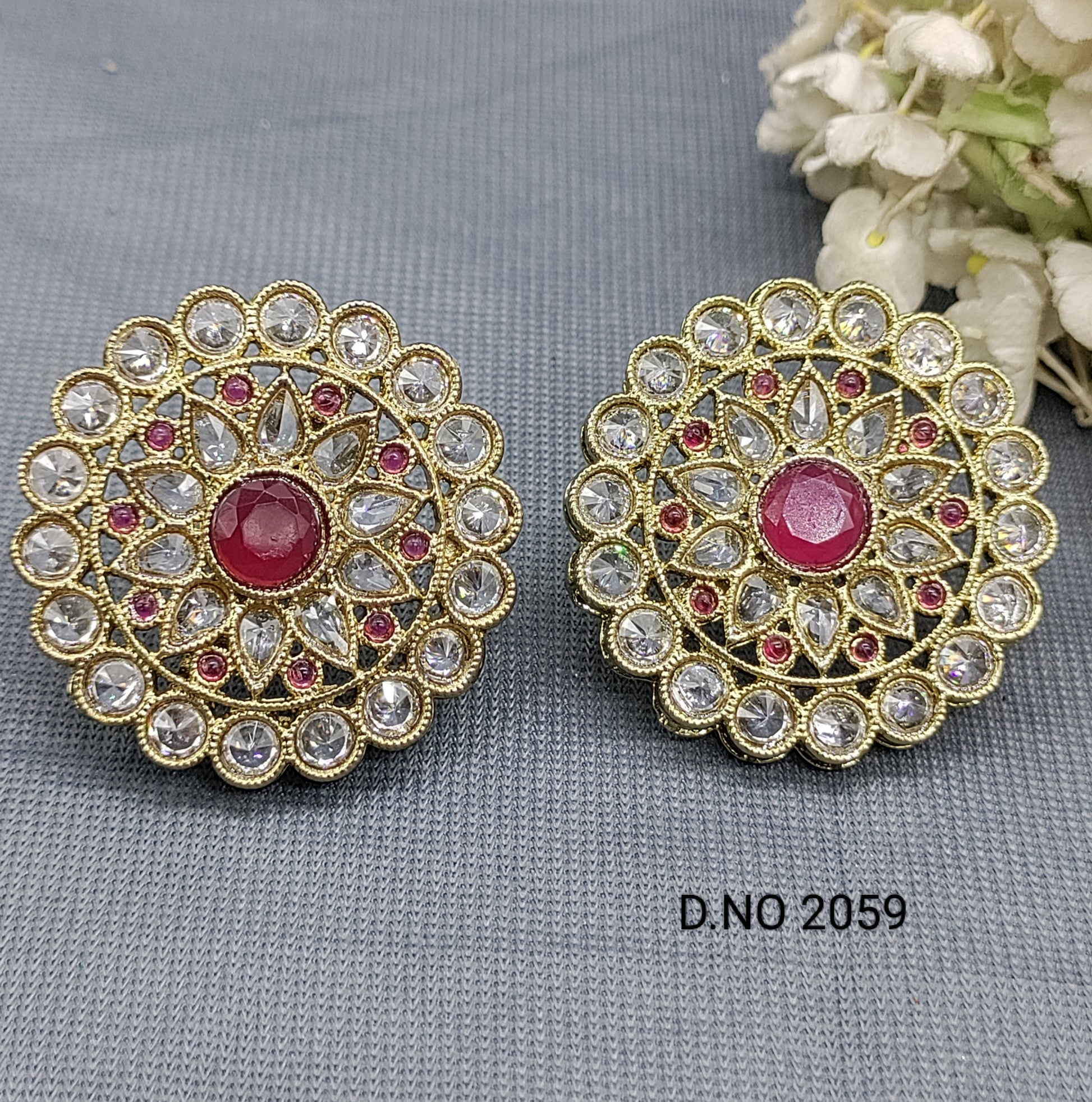 Polki Mehandi Top & Stud Earrings Sku 2059 rchiecreation