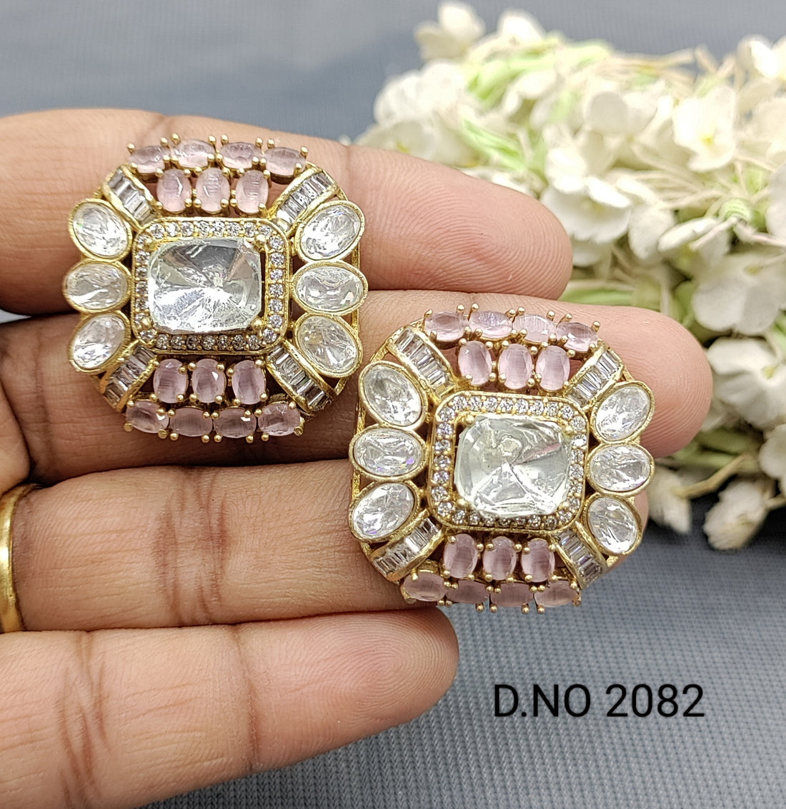 Moissanite Golden Top & Stud Earrings Sku 2082 rchiecreation