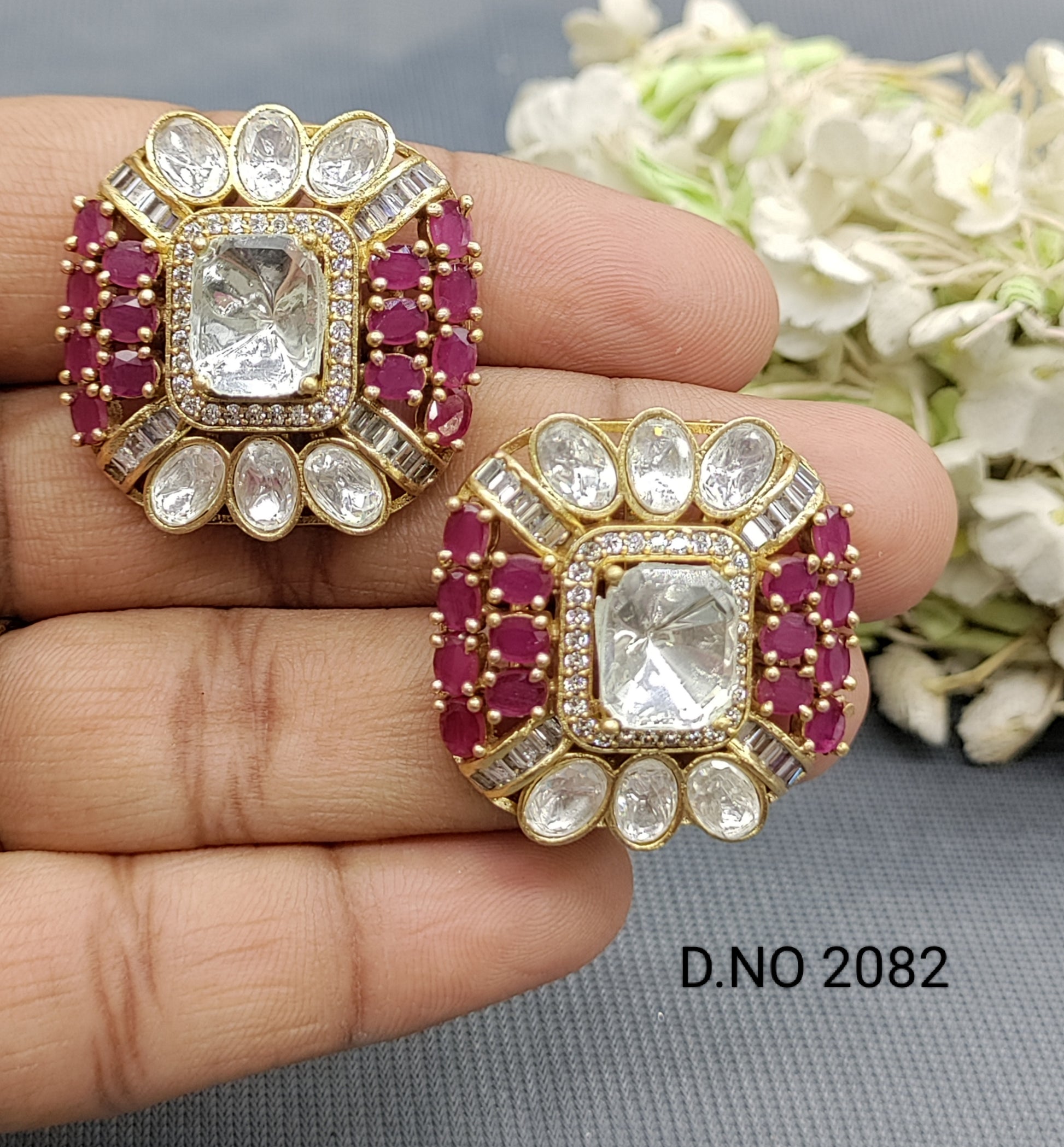 Moissanite Golden Top & Stud Earrings Sku 2082 rchiecreation