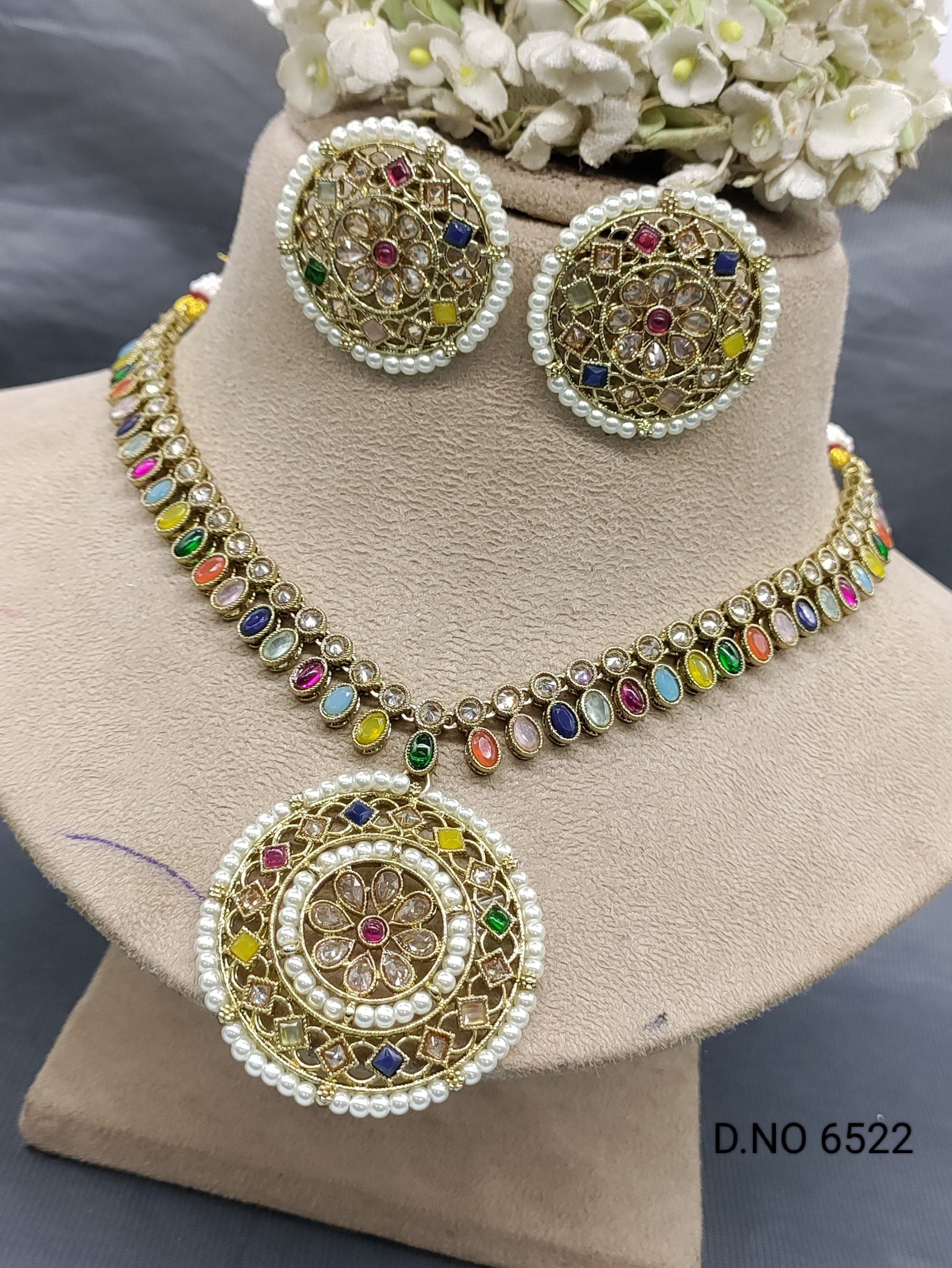 Polki Mehandi Necklace Set Sku 6522 rchiecreation