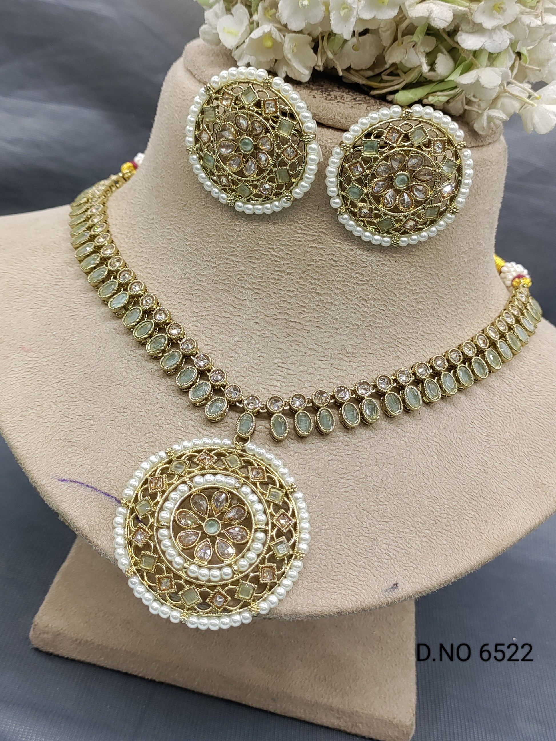 Polki Mehandi Necklace Set Sku 6522 rchiecreation