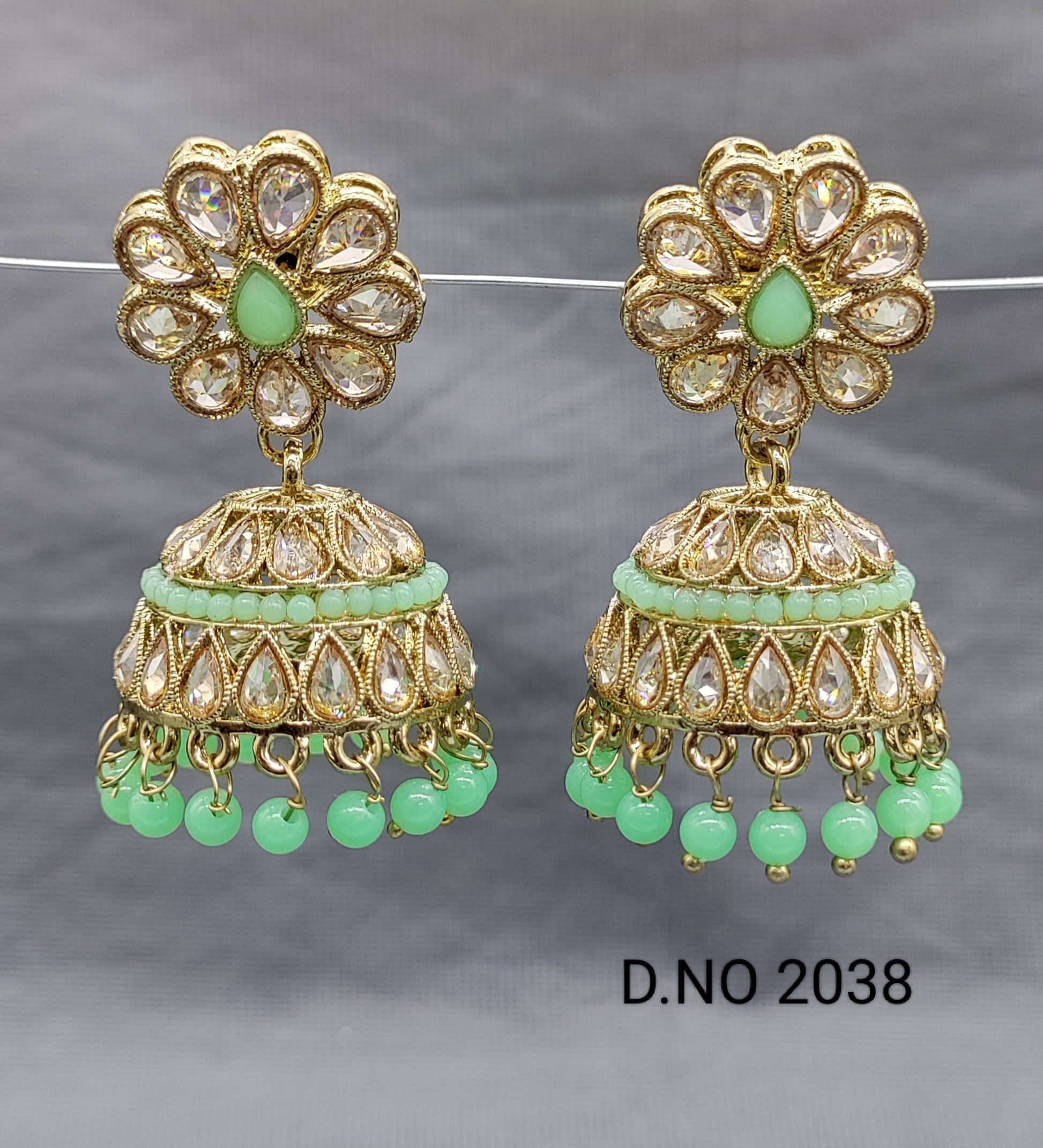 Polki Mehandi Jhumki Earring Sku 2038 rchiecreation
