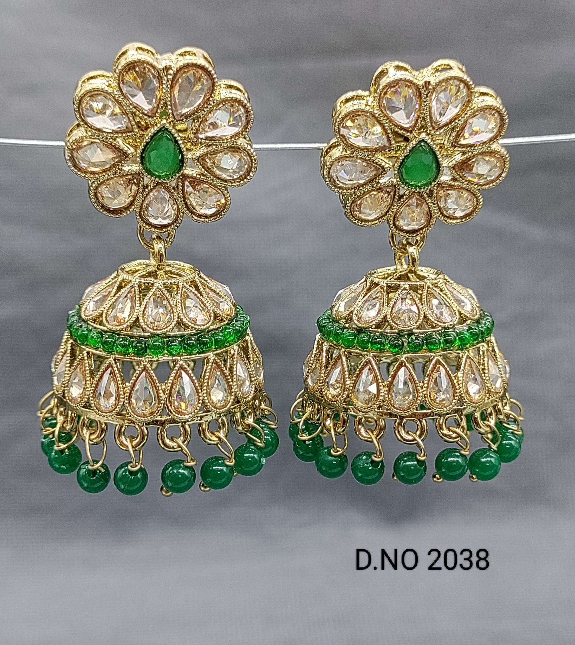 Polki Mehandi Jhumki Earring Sku 2038 rchiecreation