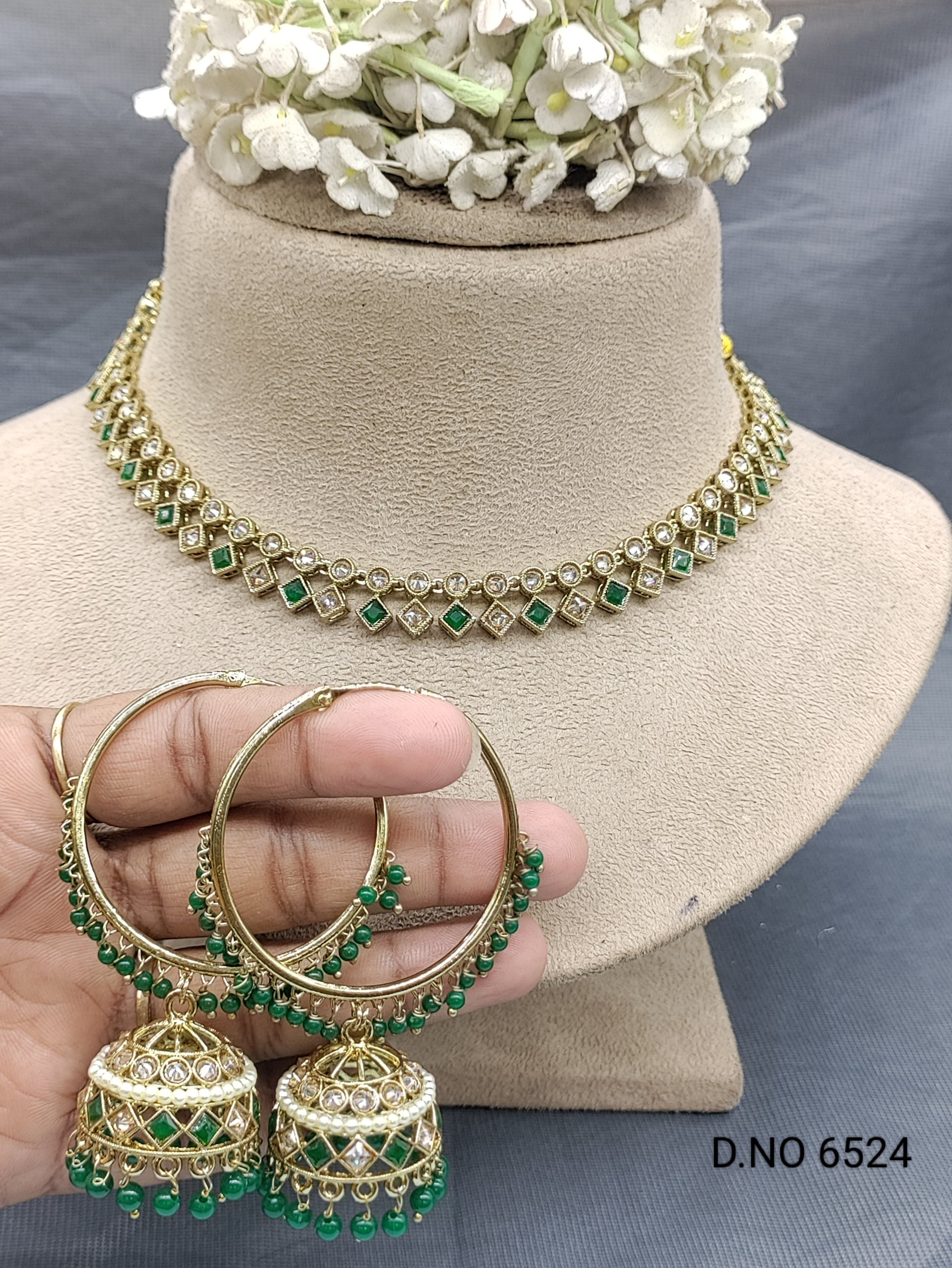 Polki Mehandi Necklace Set Sku 6524 rchiecreation
