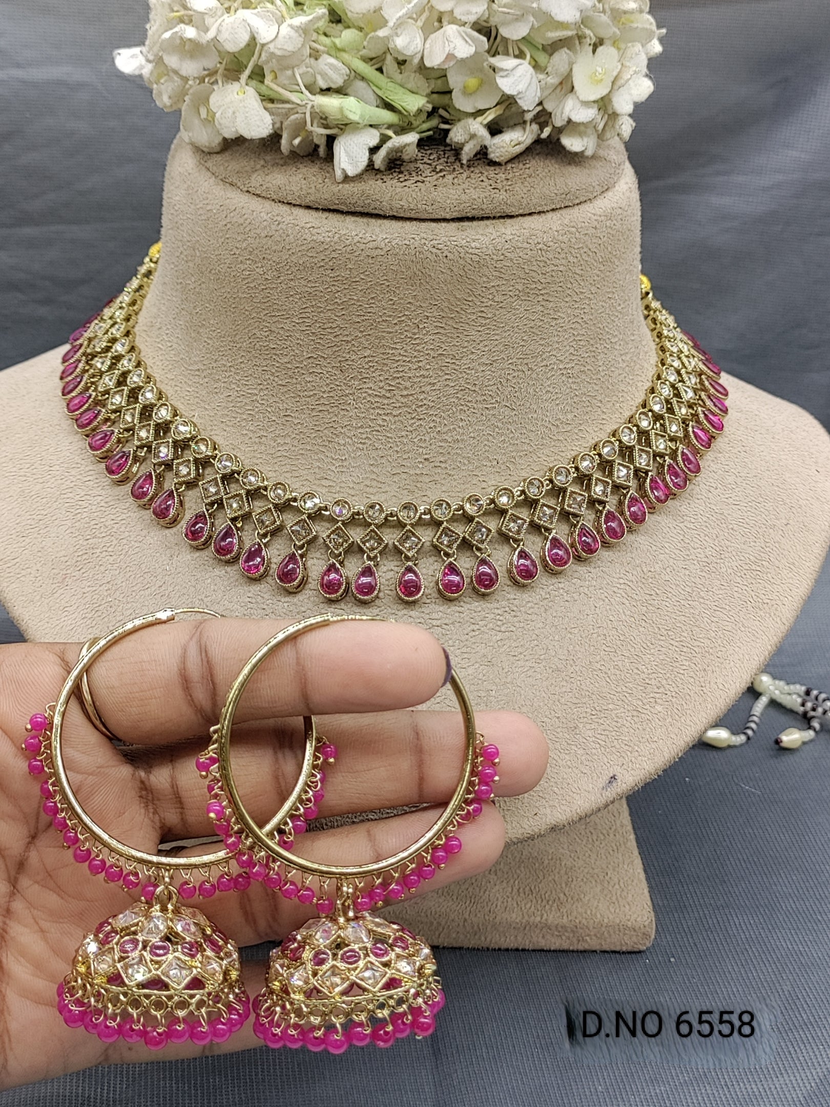 Polki Mehandi Necklace Set Sku 6524 rchiecreation