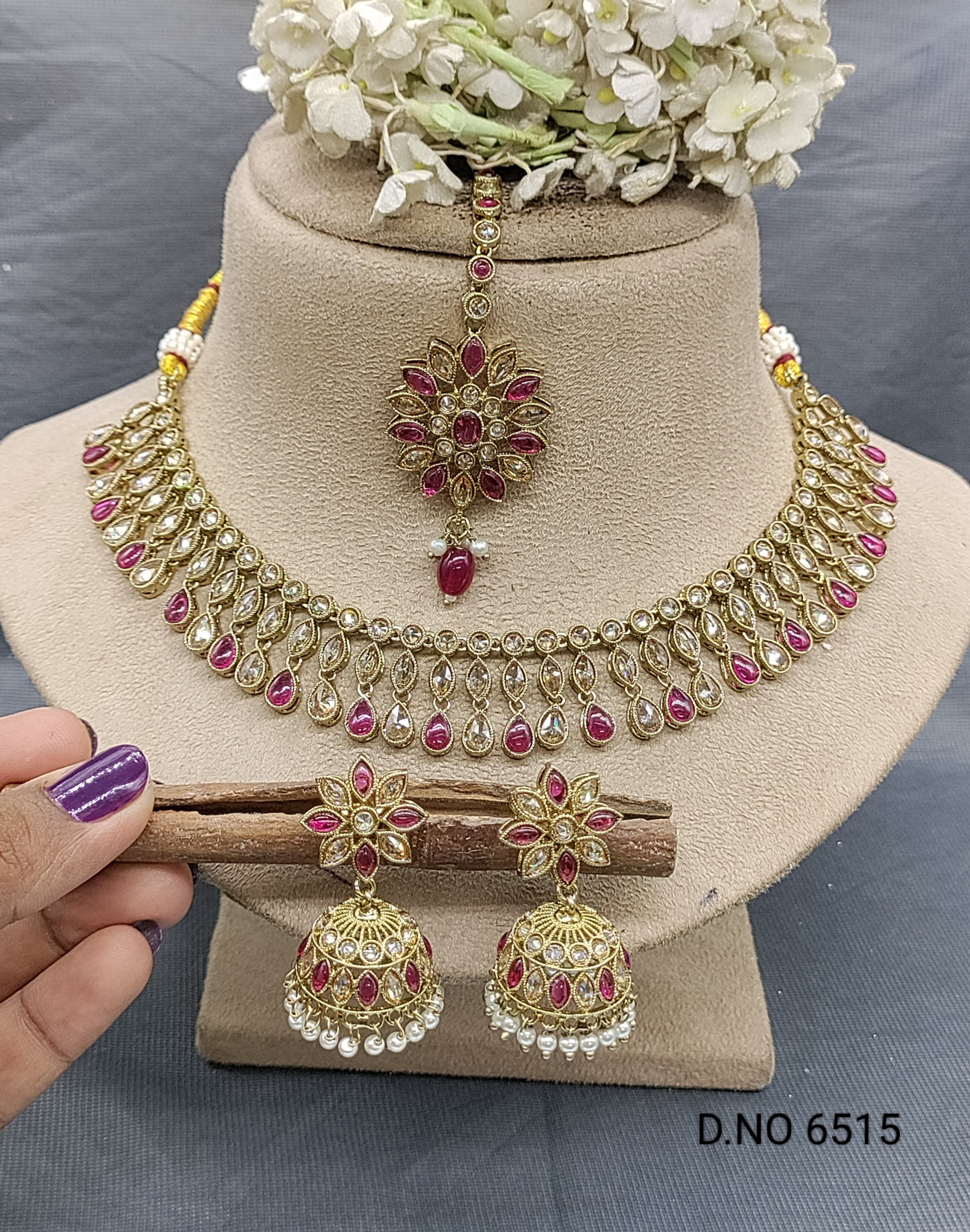 Polki Mehandi Necklace Set Sku 6515 rchiecreation