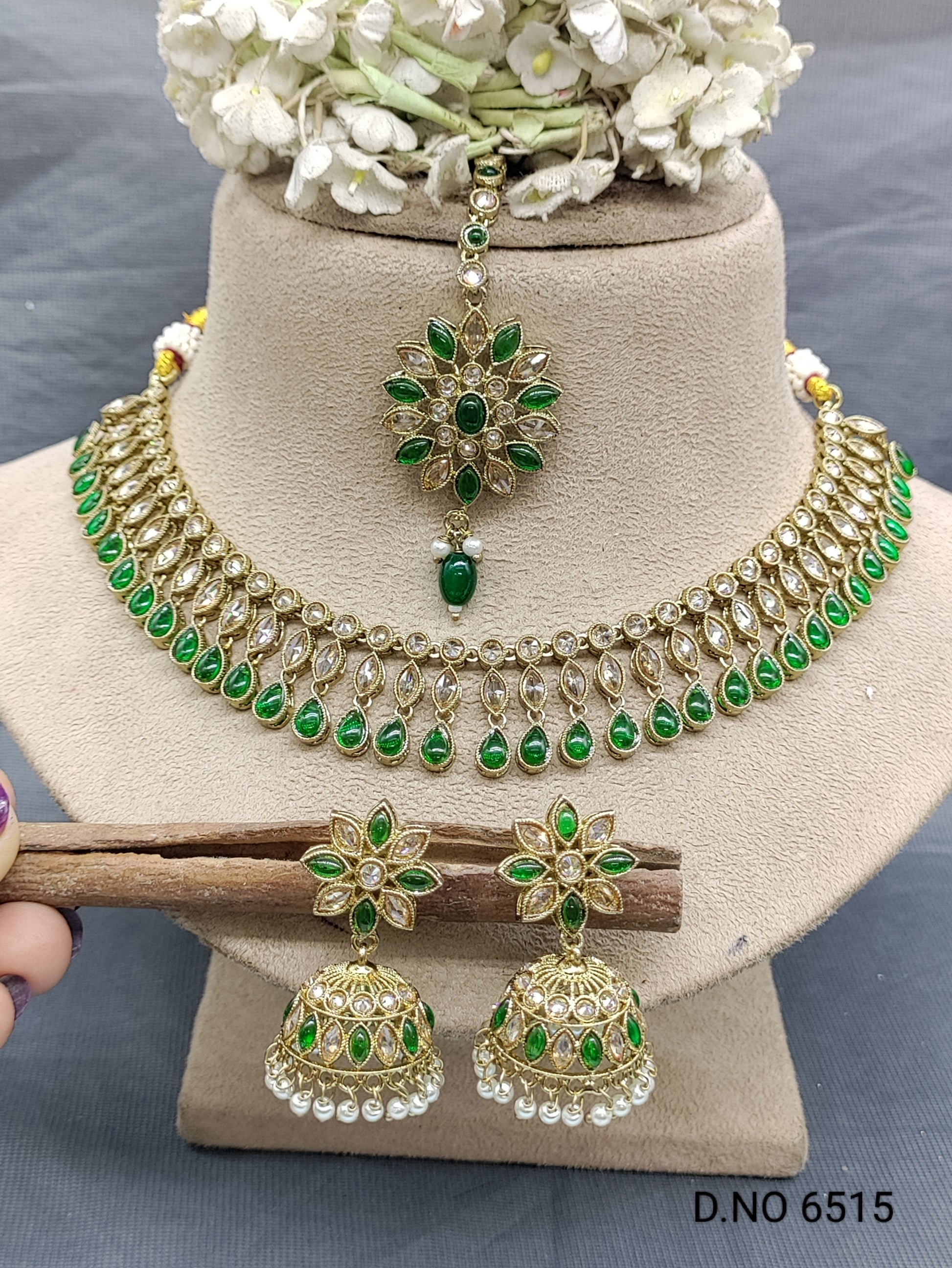 Polki Mehandi Necklace Set Sku 6515 rchiecreation