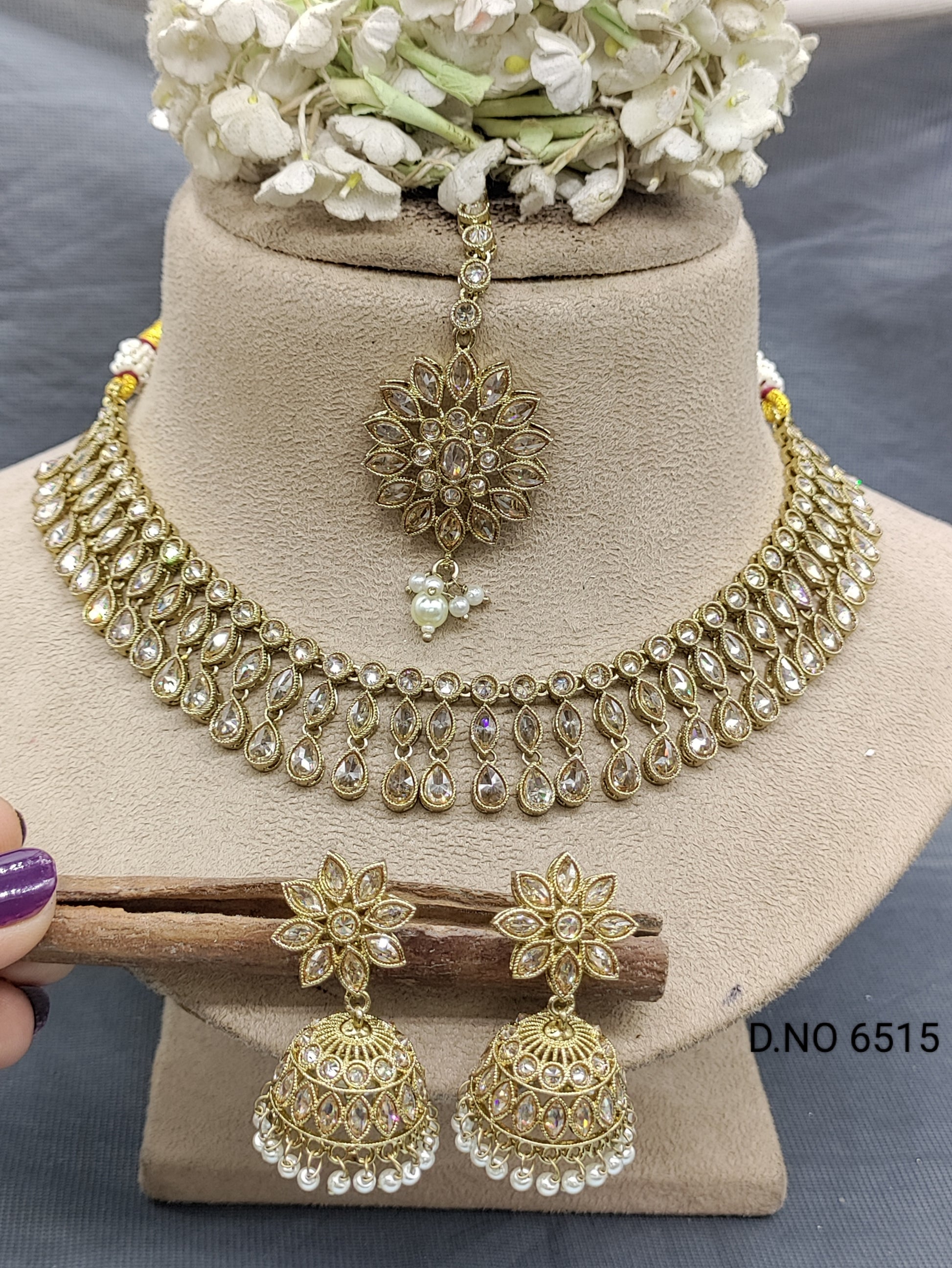 Polki Mehandi Necklace Set Sku 6515 rchiecreation