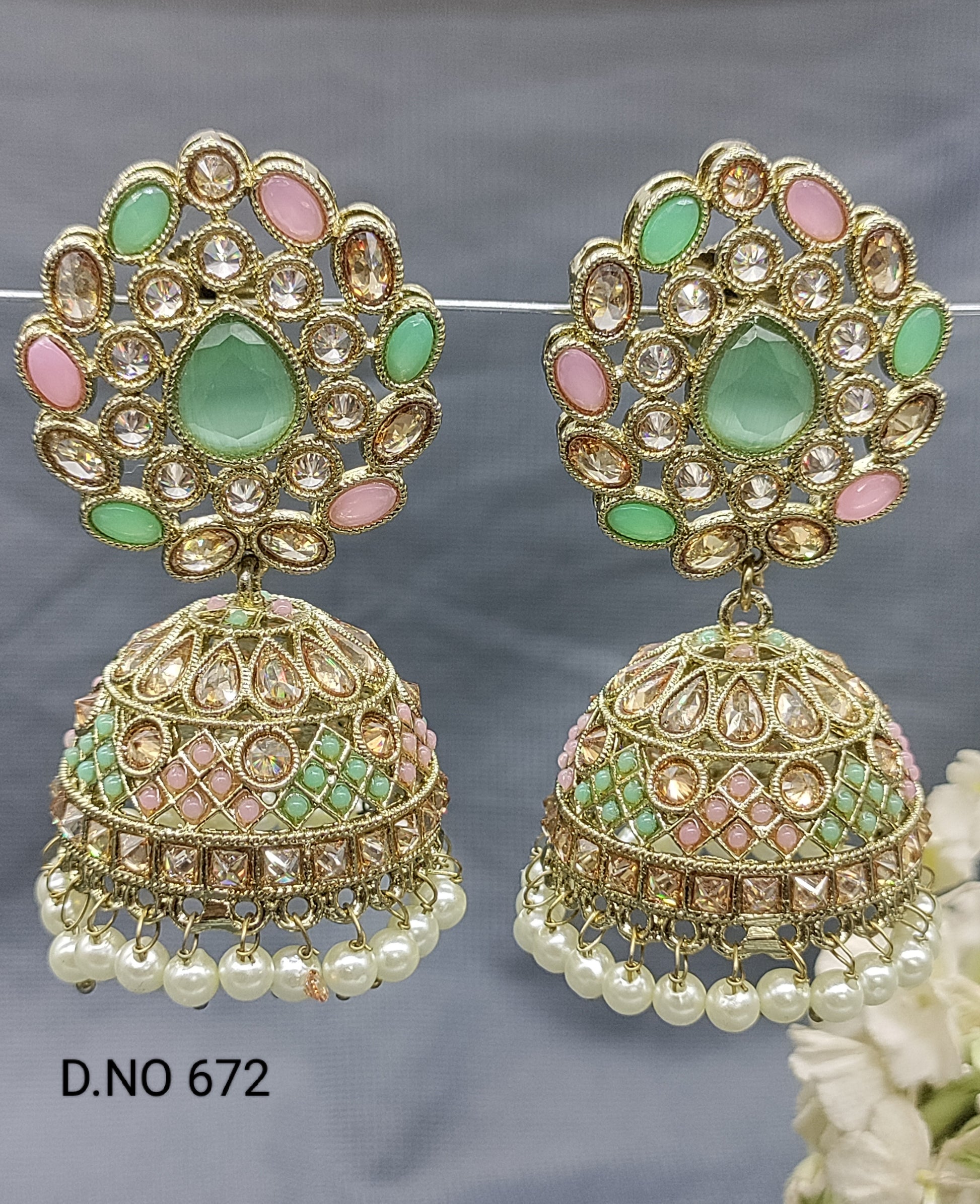 Polki Mehndi Jhumki Earring Sku 672 A4 rchiecreation