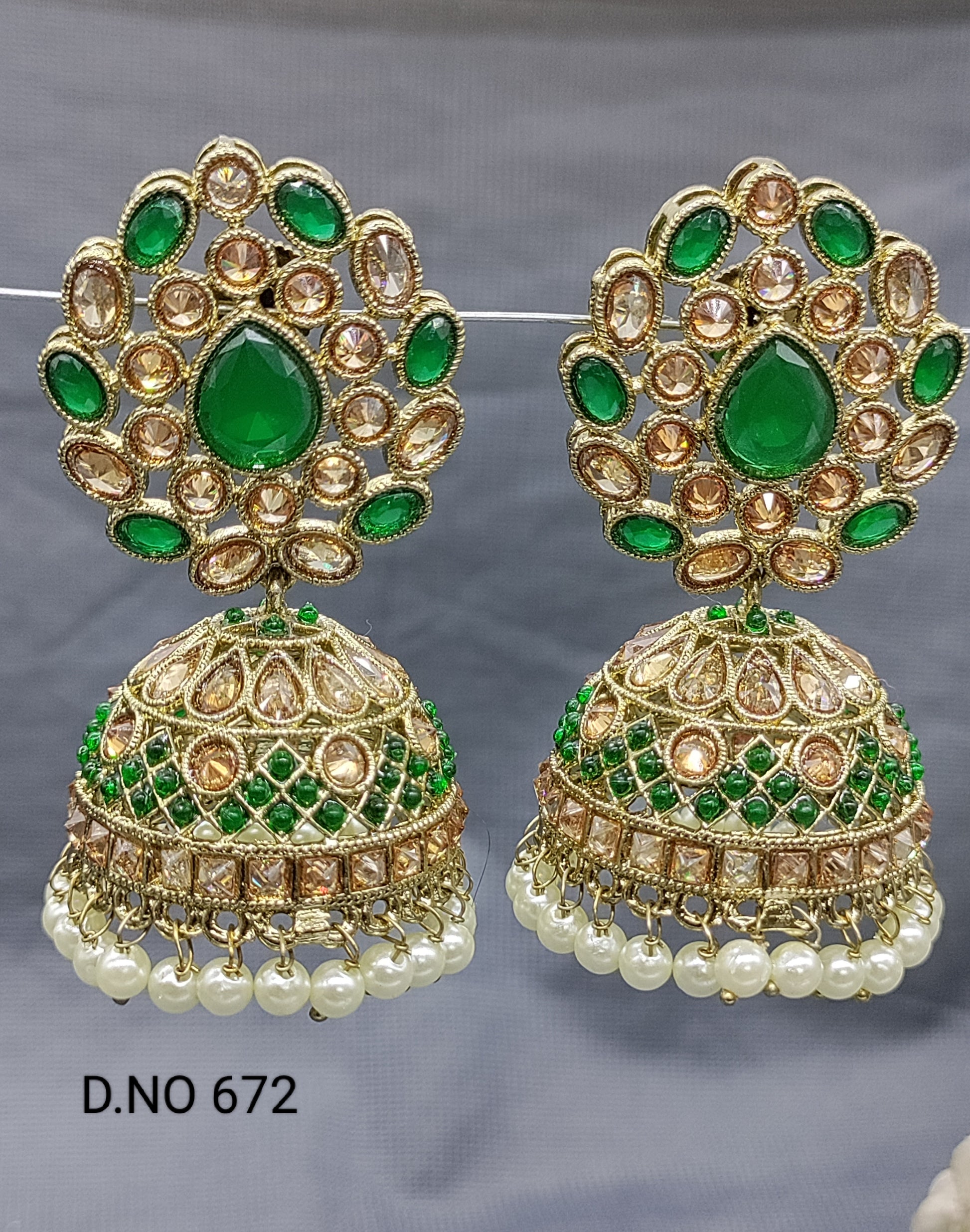 Polki Mehndi Jhumki Earring Sku 672 A4 rchiecreation
