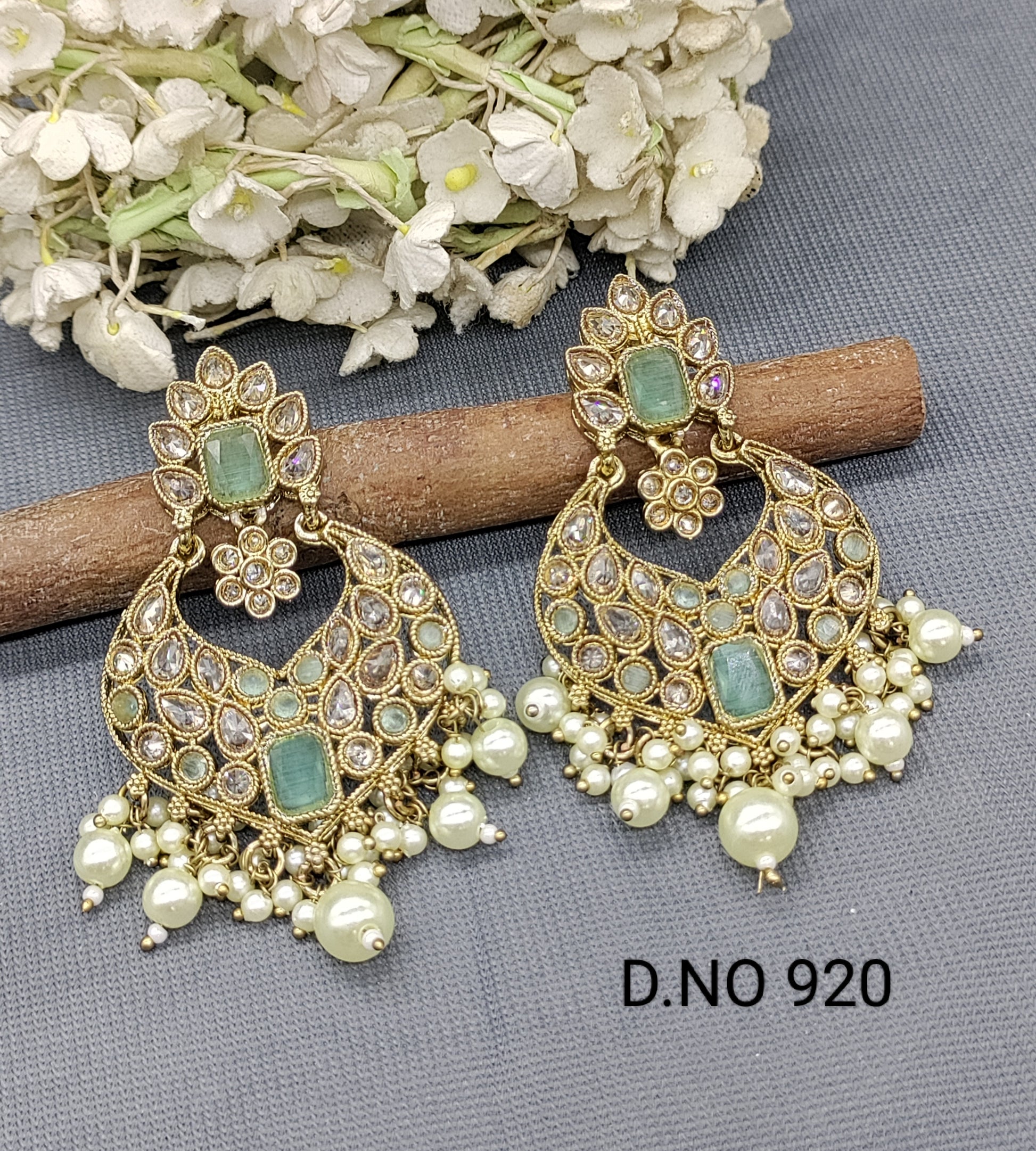 Polki Earring Mehndi Sku- 920 A2 rchiecreation