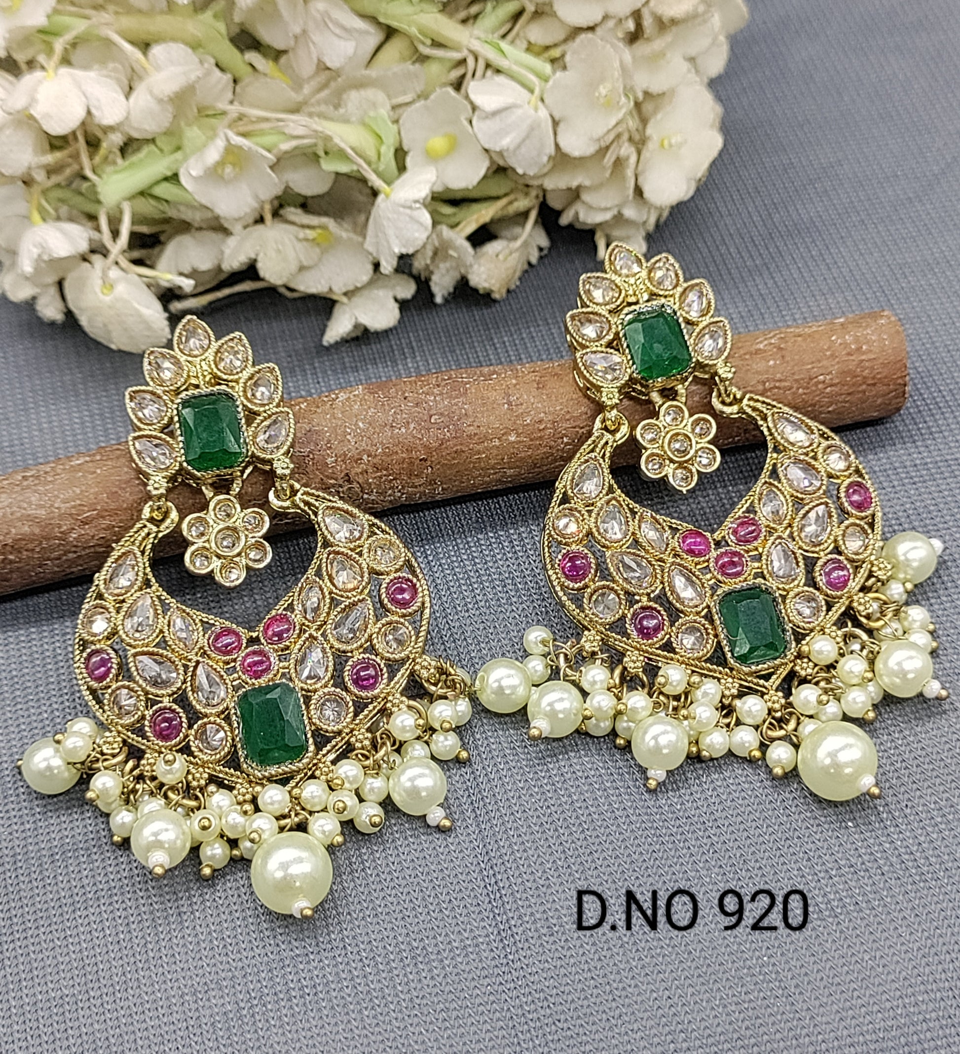 Polki Earring Mehndi Sku- 920 A2 rchiecreation