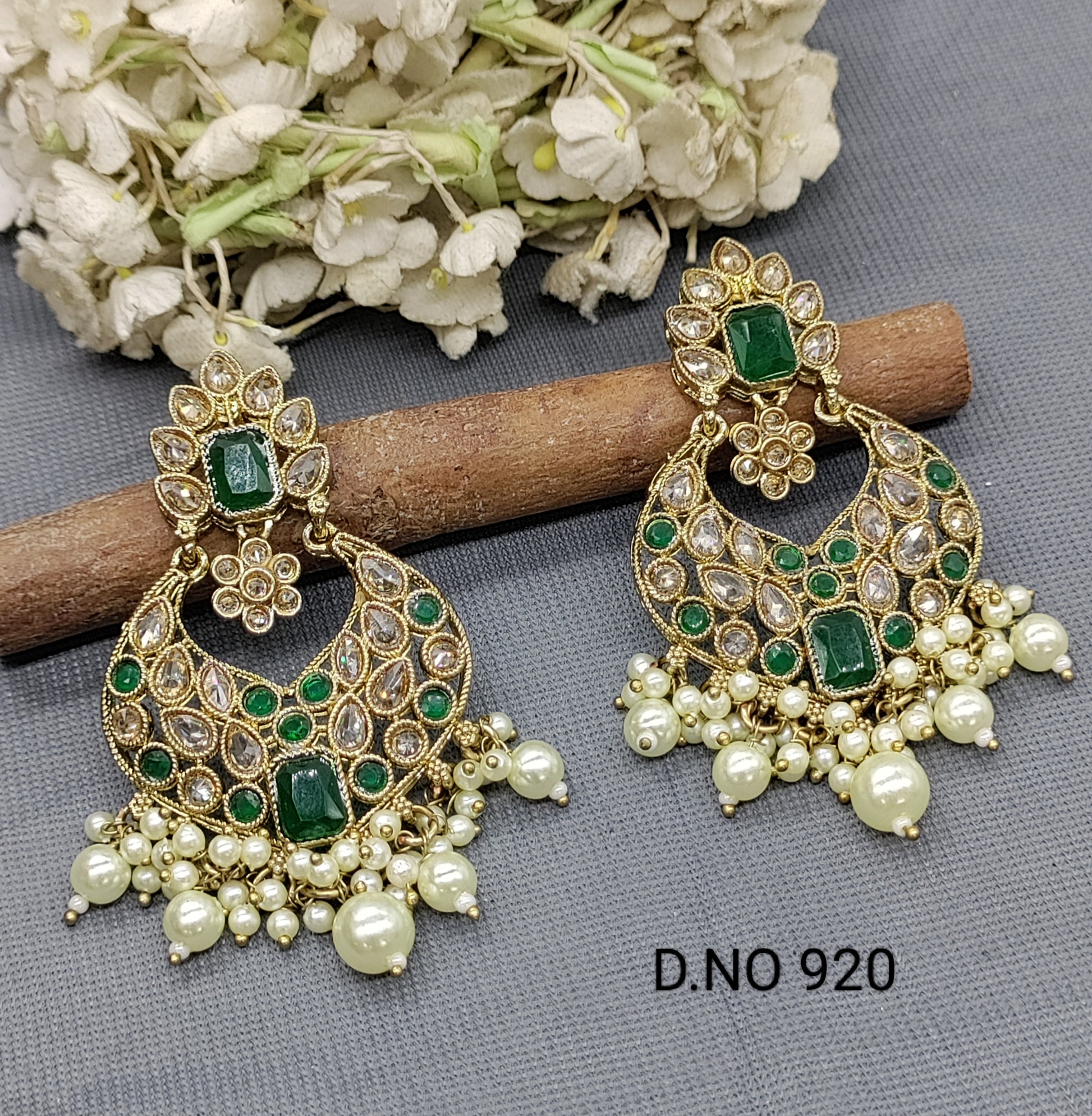 Polki Earring Mehndi Sku- 920 A2 rchiecreation