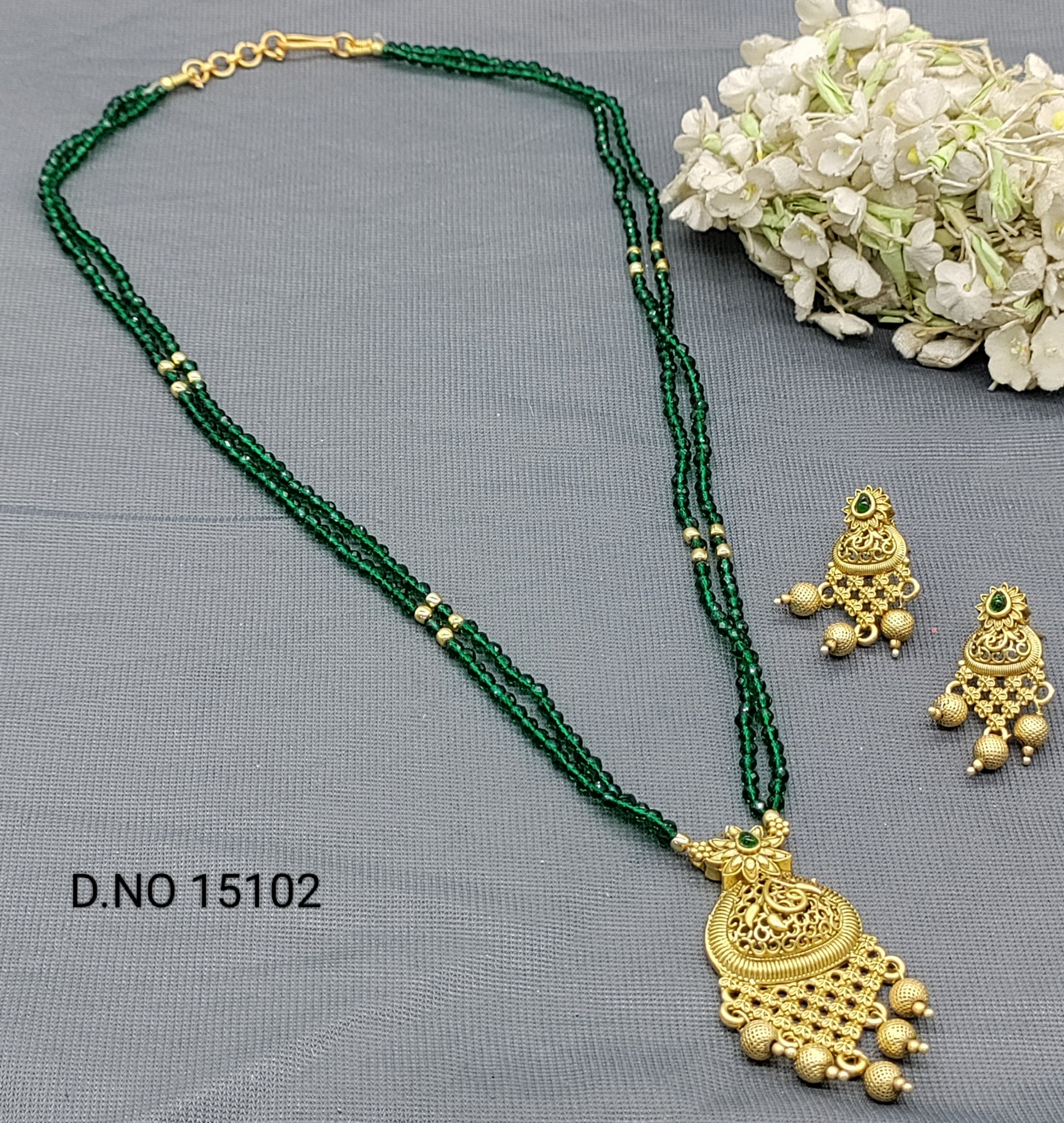 Antique Golden Long Necklace Mala Sku 15102 rchiecreation
