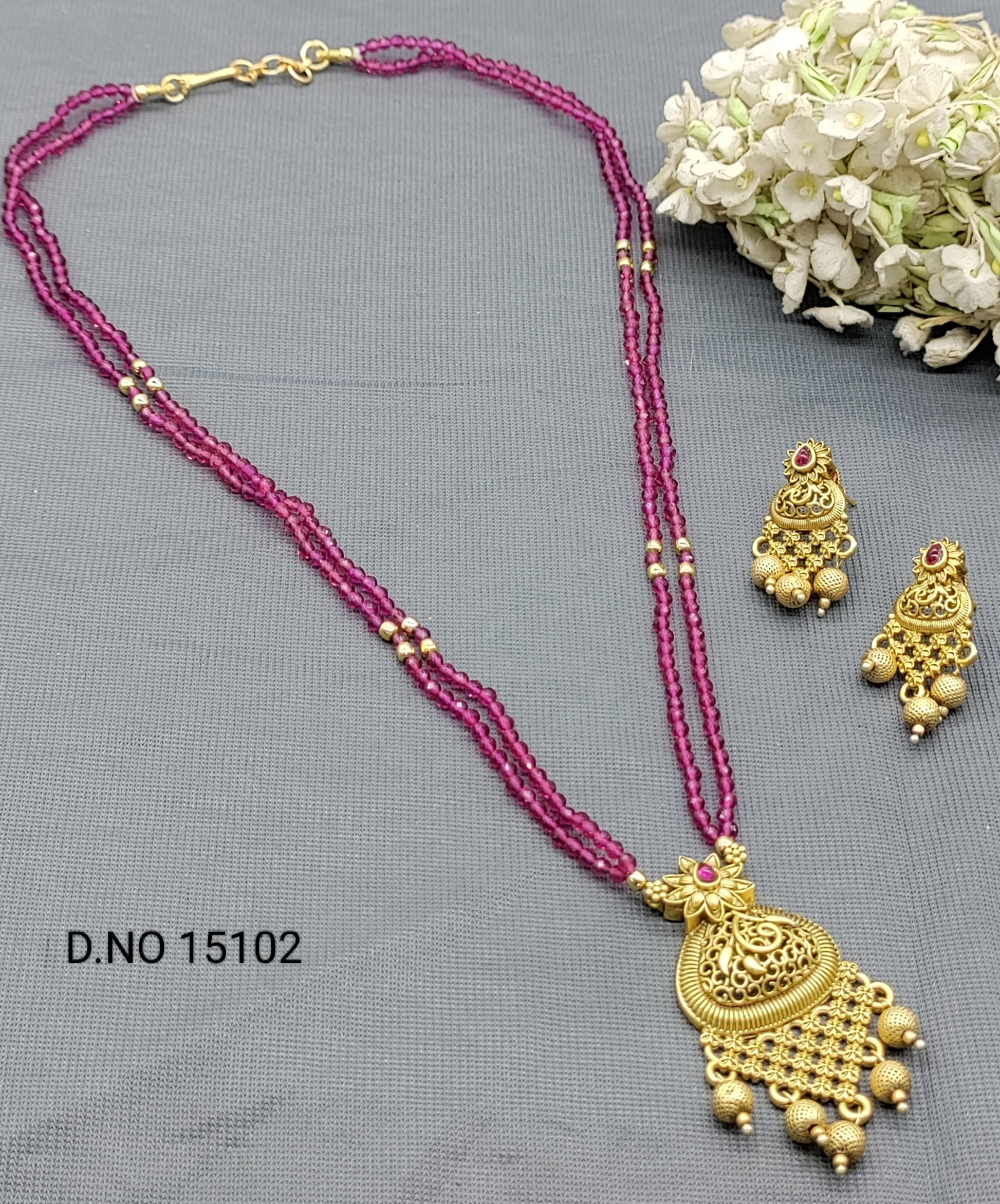 Antique Golden Long Necklace Mala Sku 15102 rchiecreation
