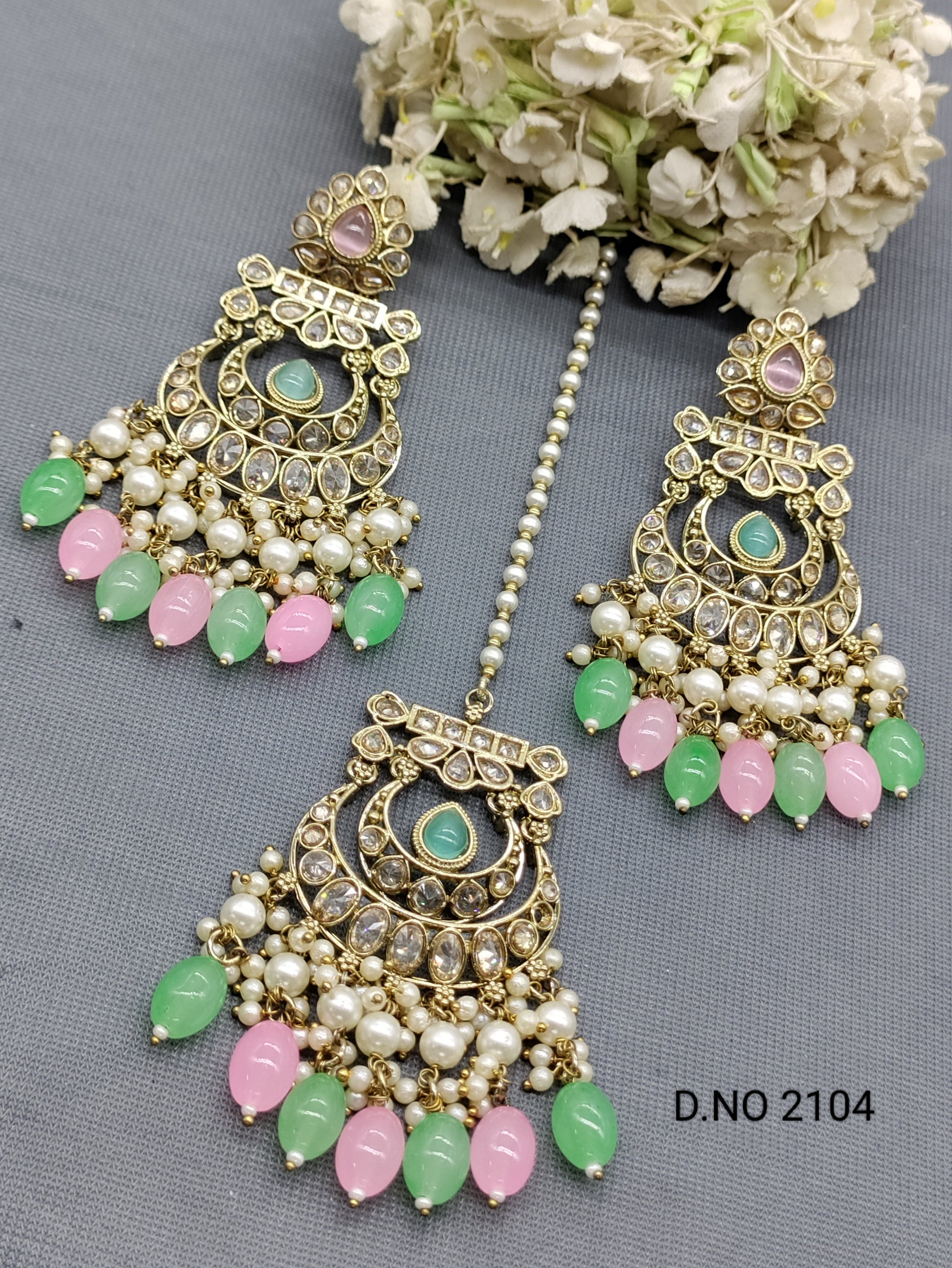 Polki Mehandi Earring & Tica Sku 2104 rchiecreation