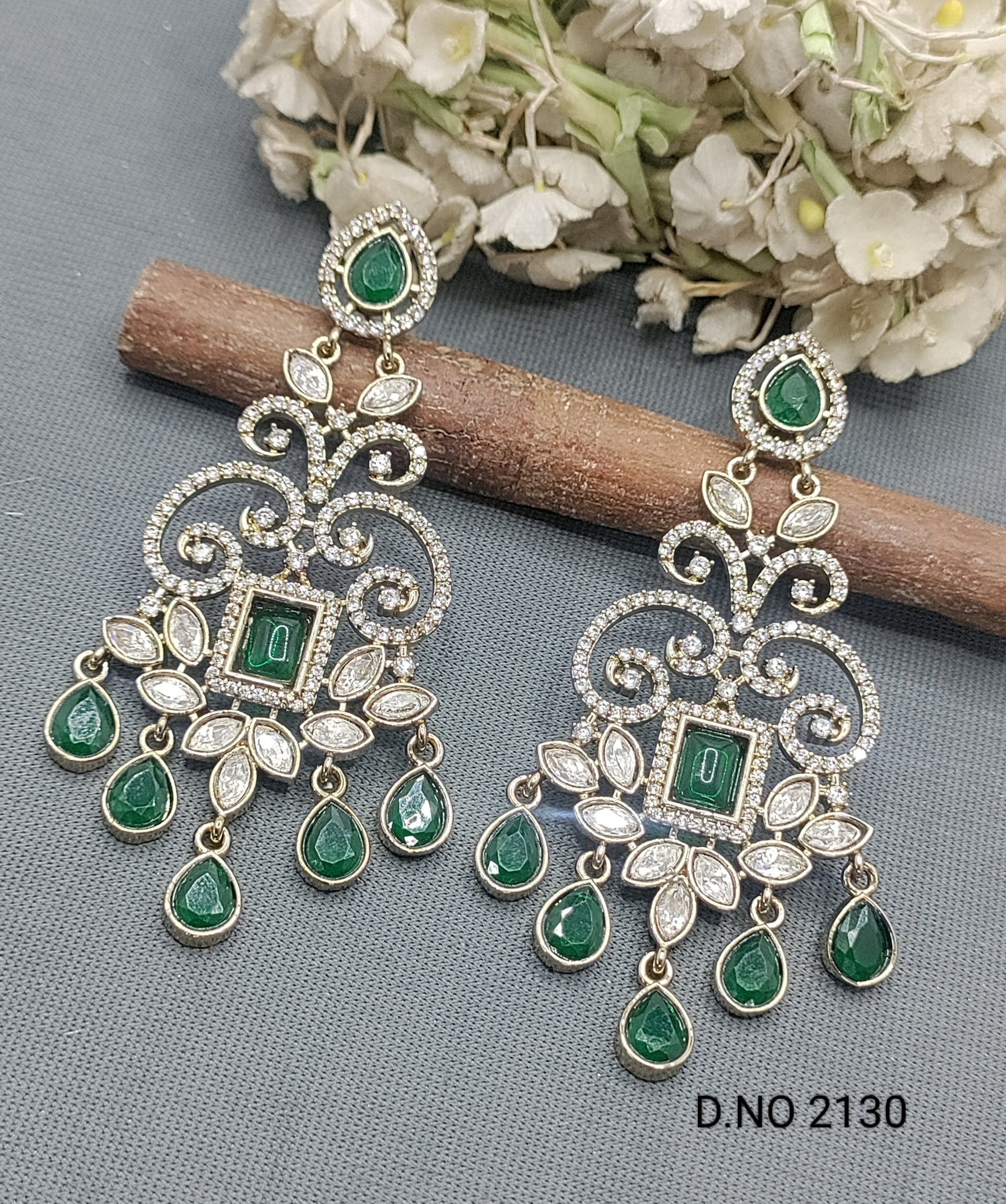 Moissanite Mehandi Earring Sku 2130 rchiecreation