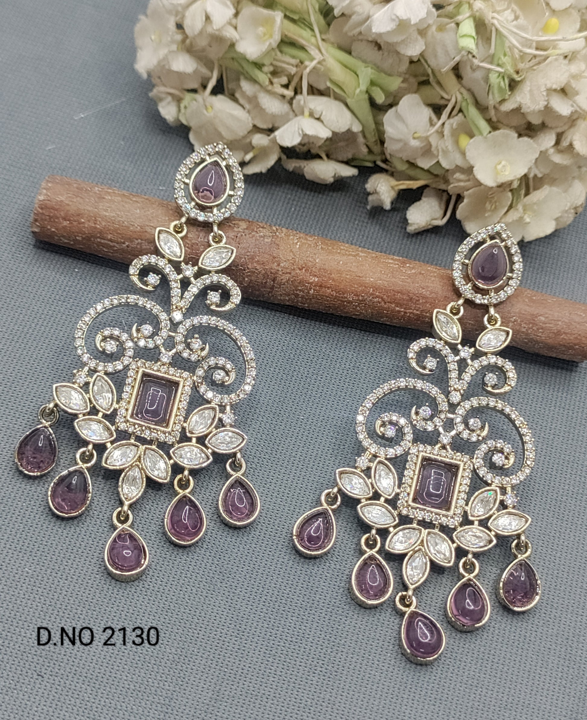 Moissanite Mehandi Earring Sku 2130 rchiecreation