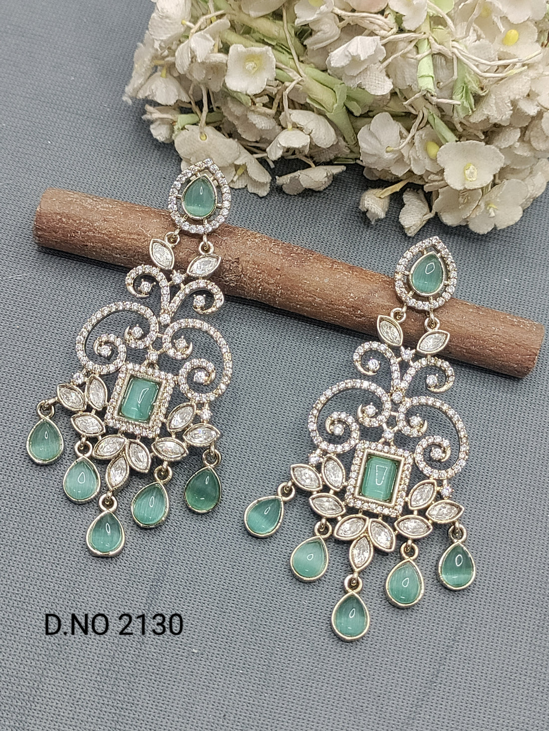 Moissanite Mehandi Earring Sku 2130 rchiecreation