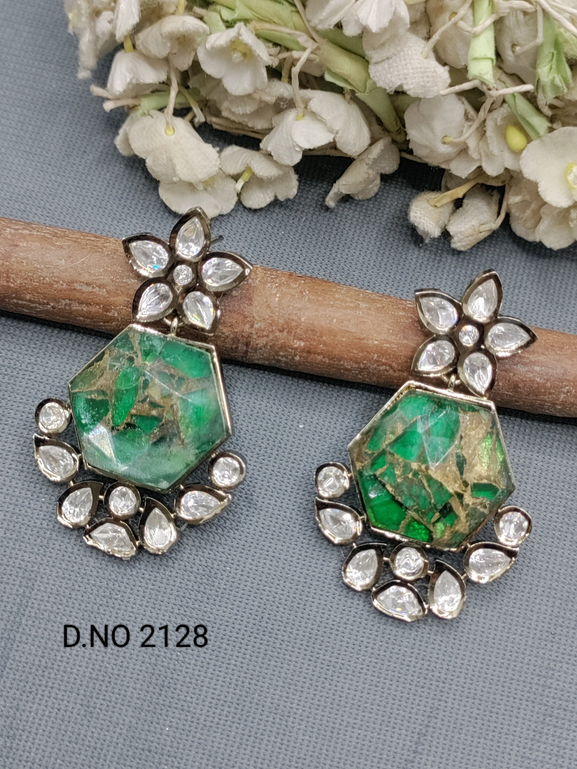 Moissanite Mehandi Earring Sku 2128 rchiecreation