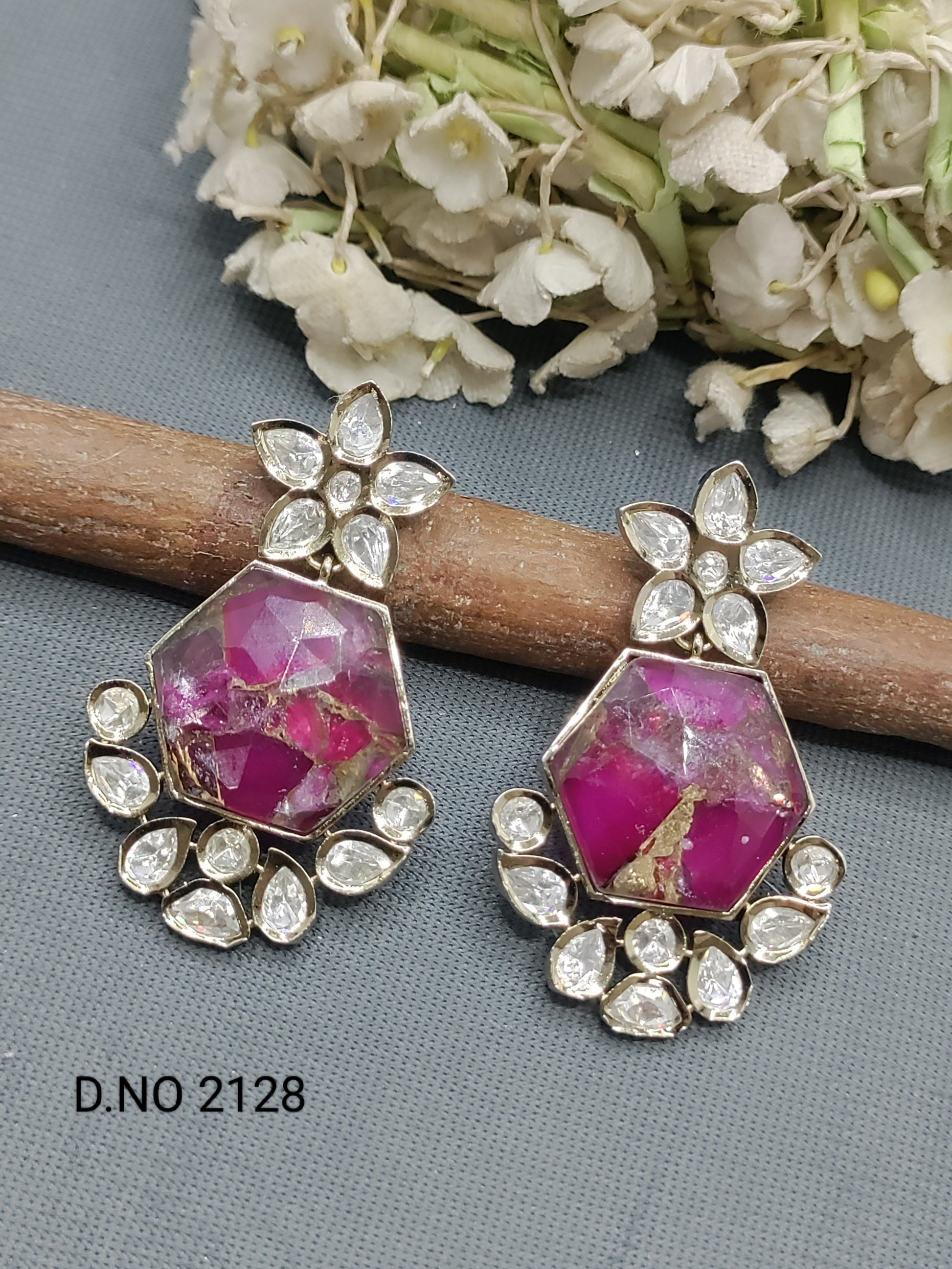 Moissanite Mehandi Earring Sku 2128 rchiecreation