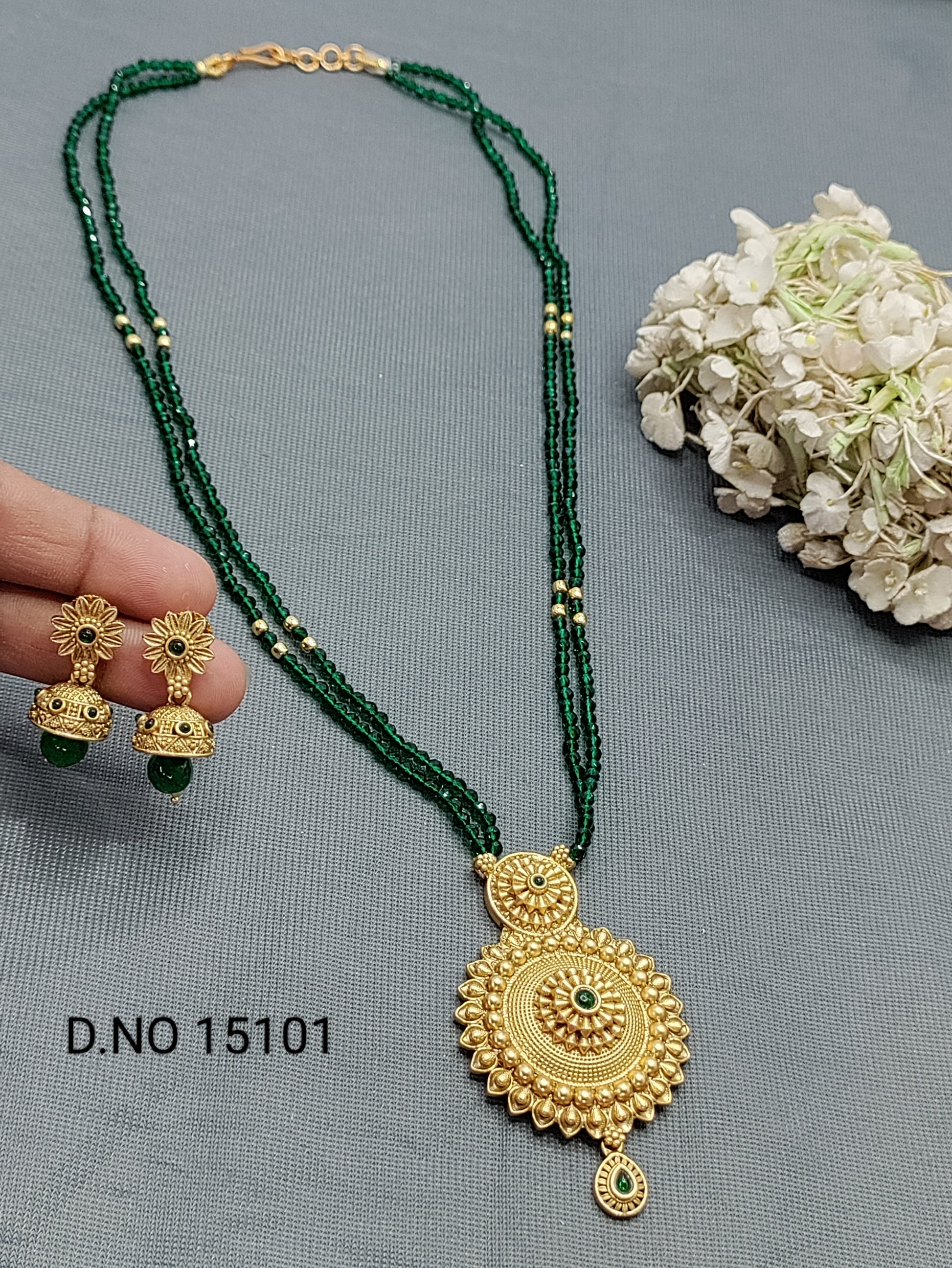 Antique Golden Mala Necklace Sku 15101 rchiecreation