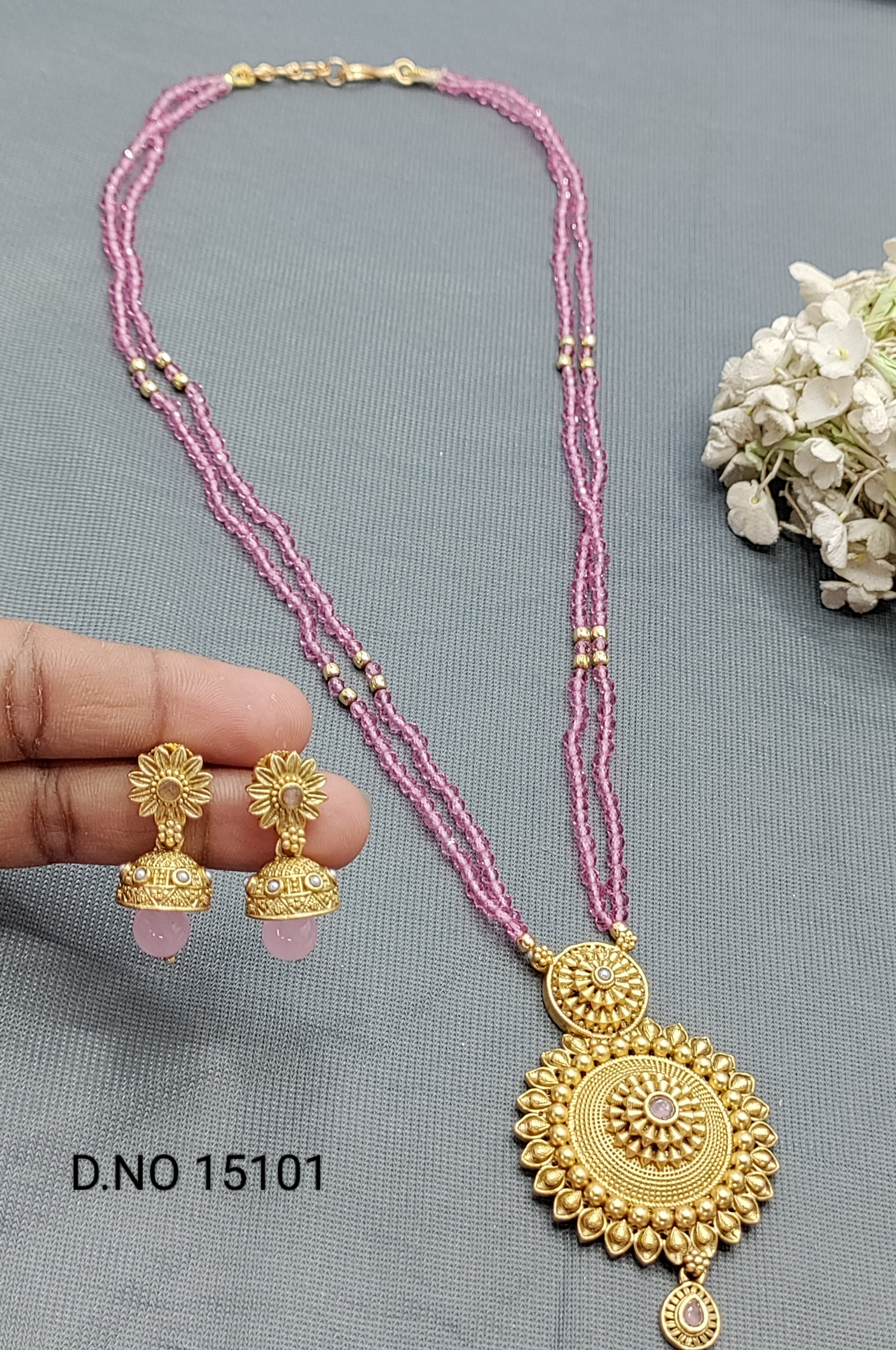 Antique Golden Mala Necklace Sku 15101 rchiecreation