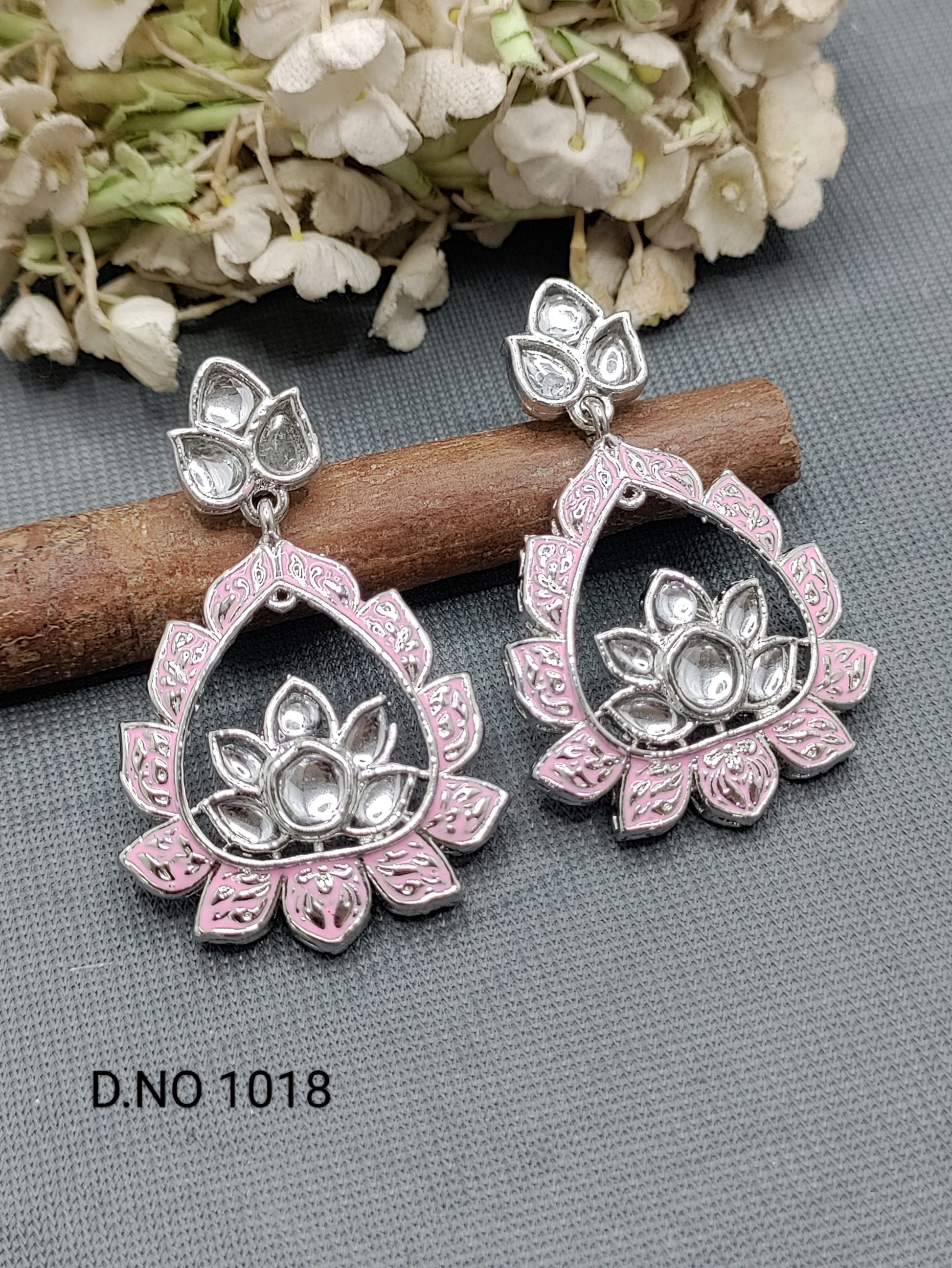 Minakari Rodium Earrings Sku -1018 E3 rchiecreation
