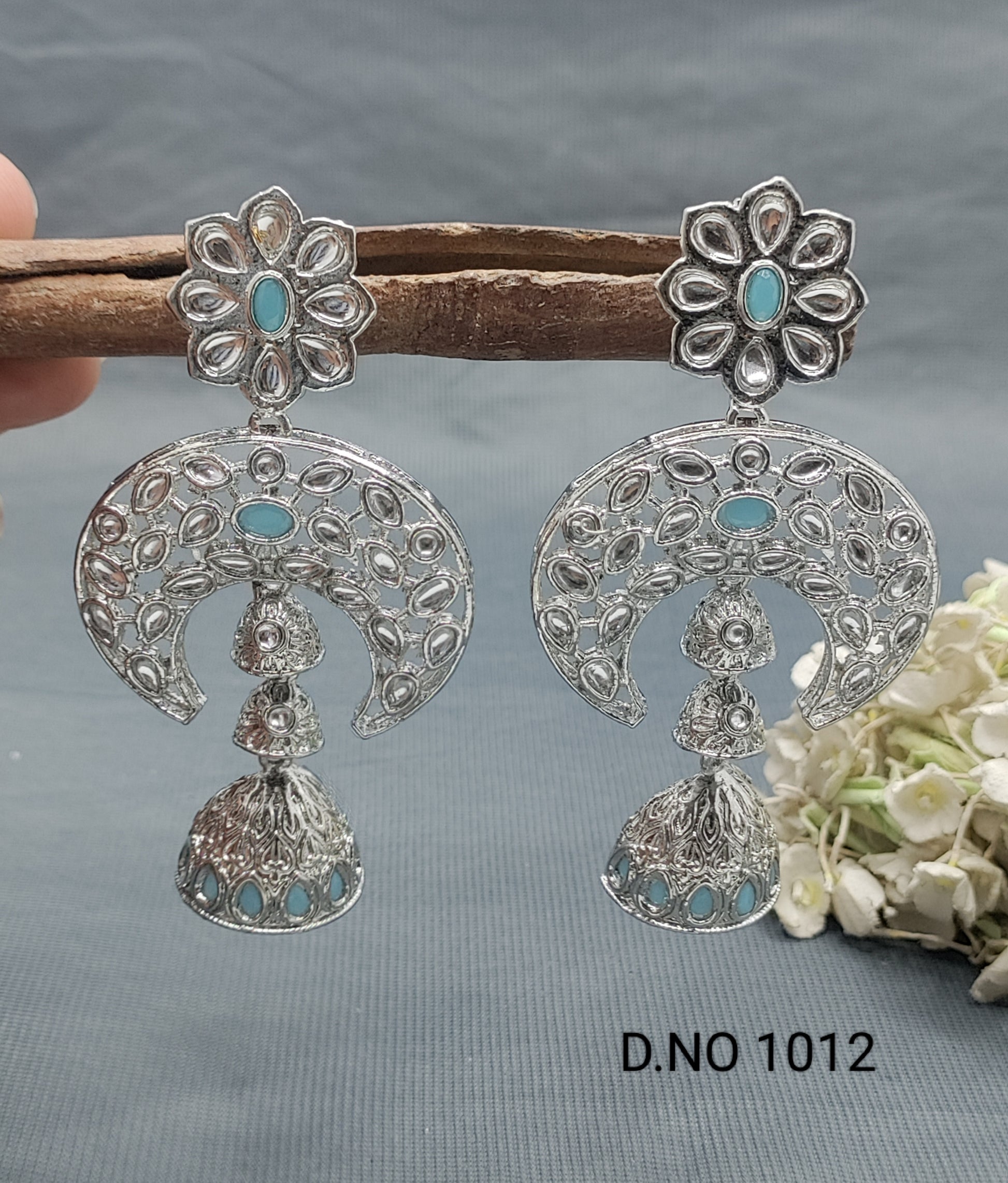 Polki Rodium Earring Sku -1012 rchiecreation