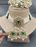 Choker Pearl Necklace Mehandi Set Sku 5979 B2 rchiecreation