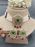 Choker Pearl Necklace Mehandi Set Sku 5979 B2 rchiecreation