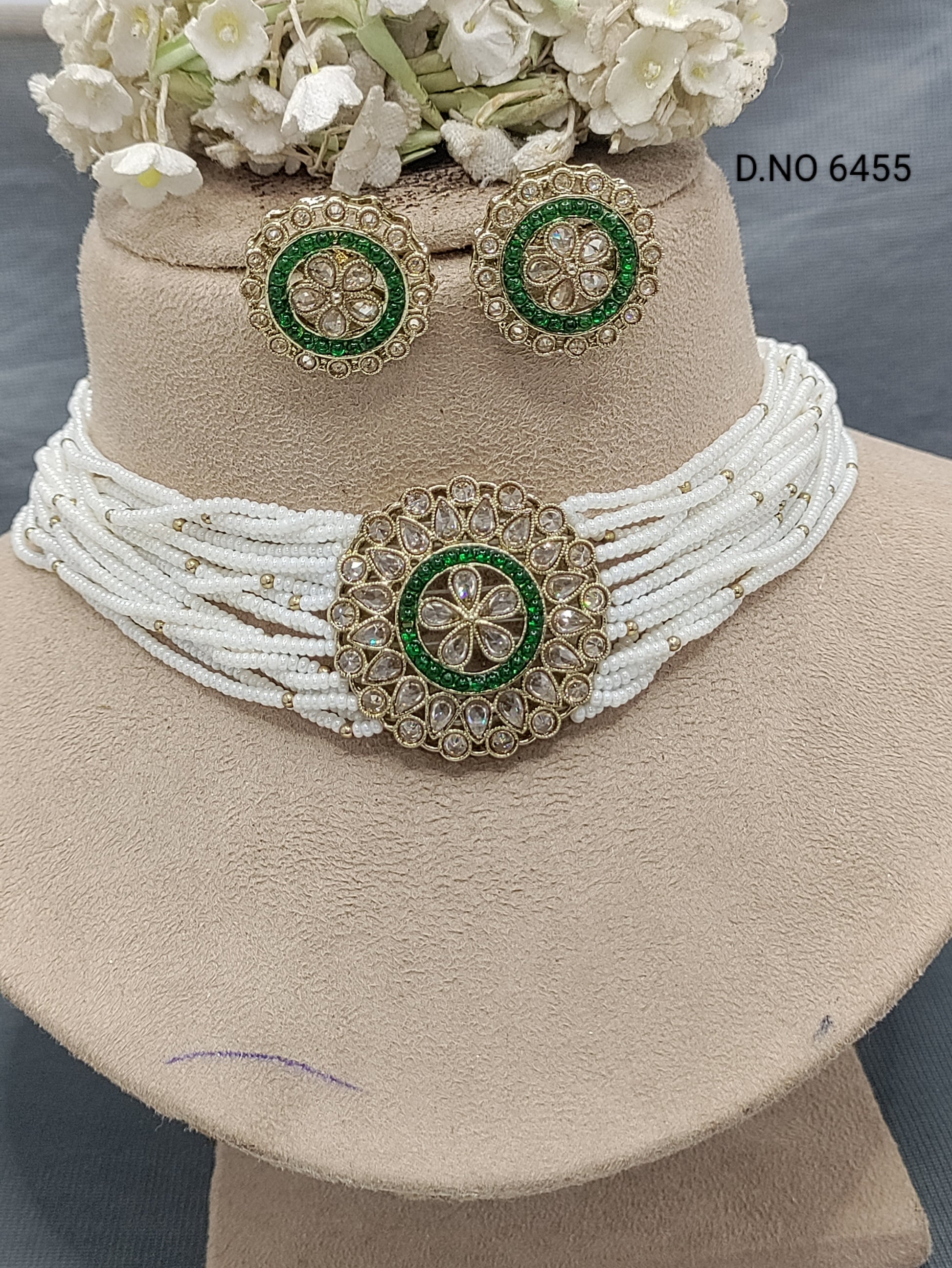 Polki Mehandi Pearl Choker Set Sku 6455 B1 rchiecreation