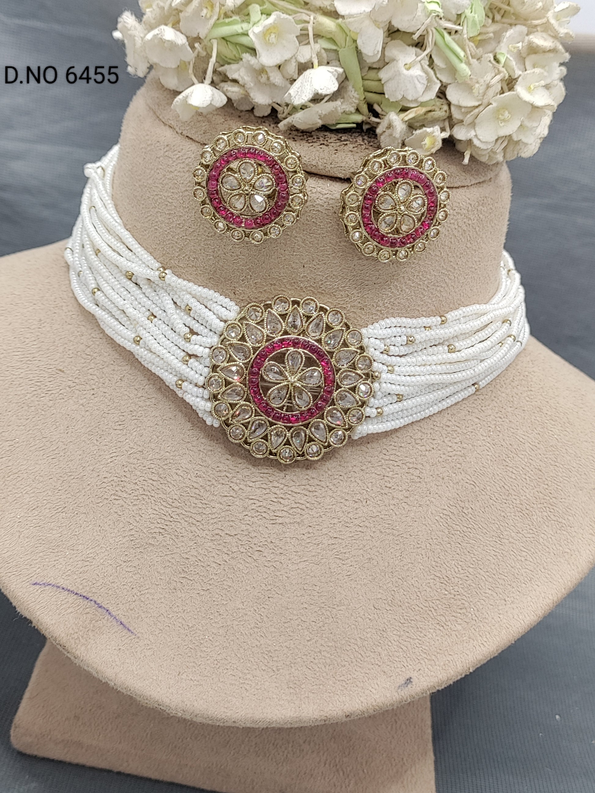 Polki Mehandi Pearl Choker Set Sku 6455 B1 rchiecreation