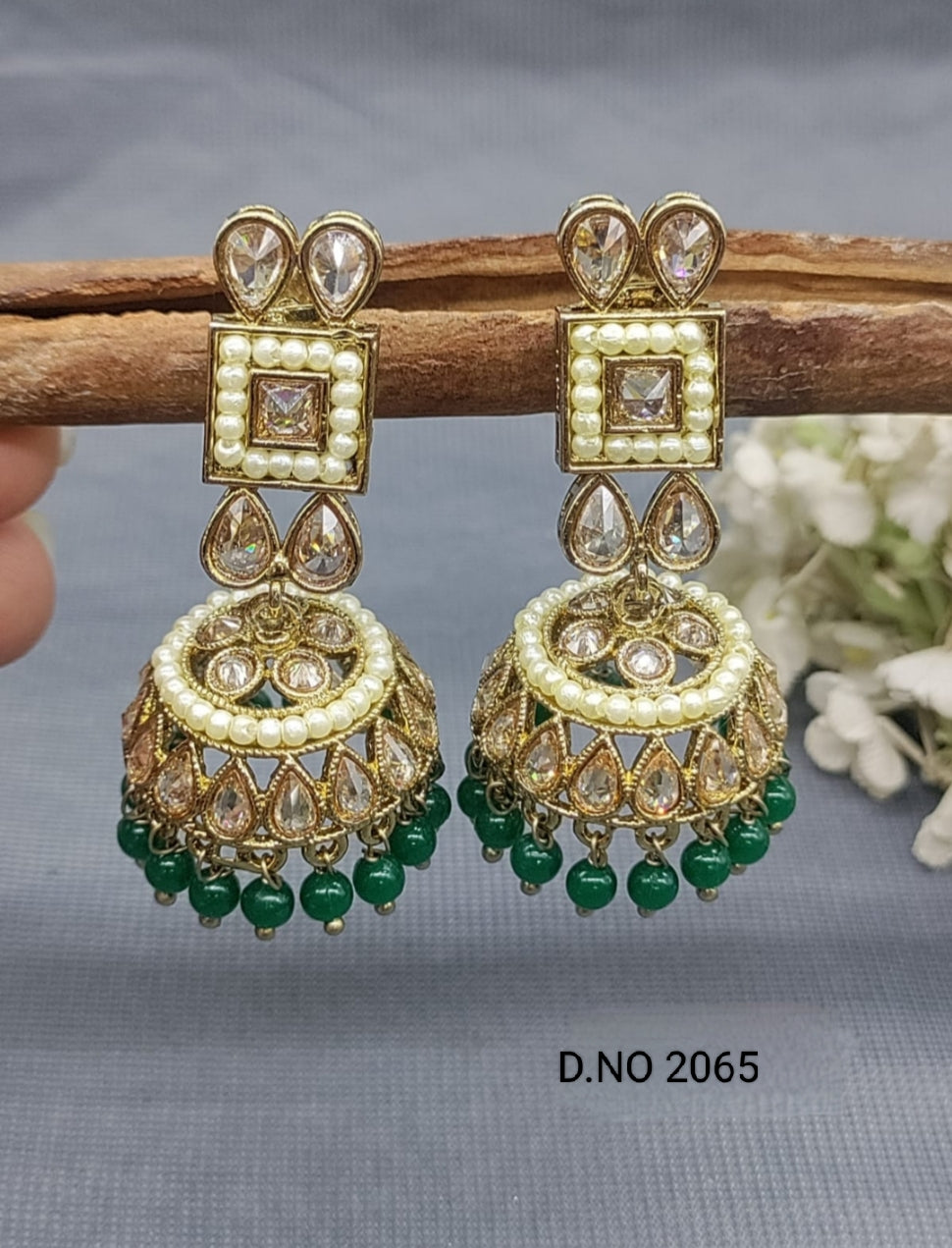 Polki Mehandi Jhumki Earrings Sku 2065 rchiecreation