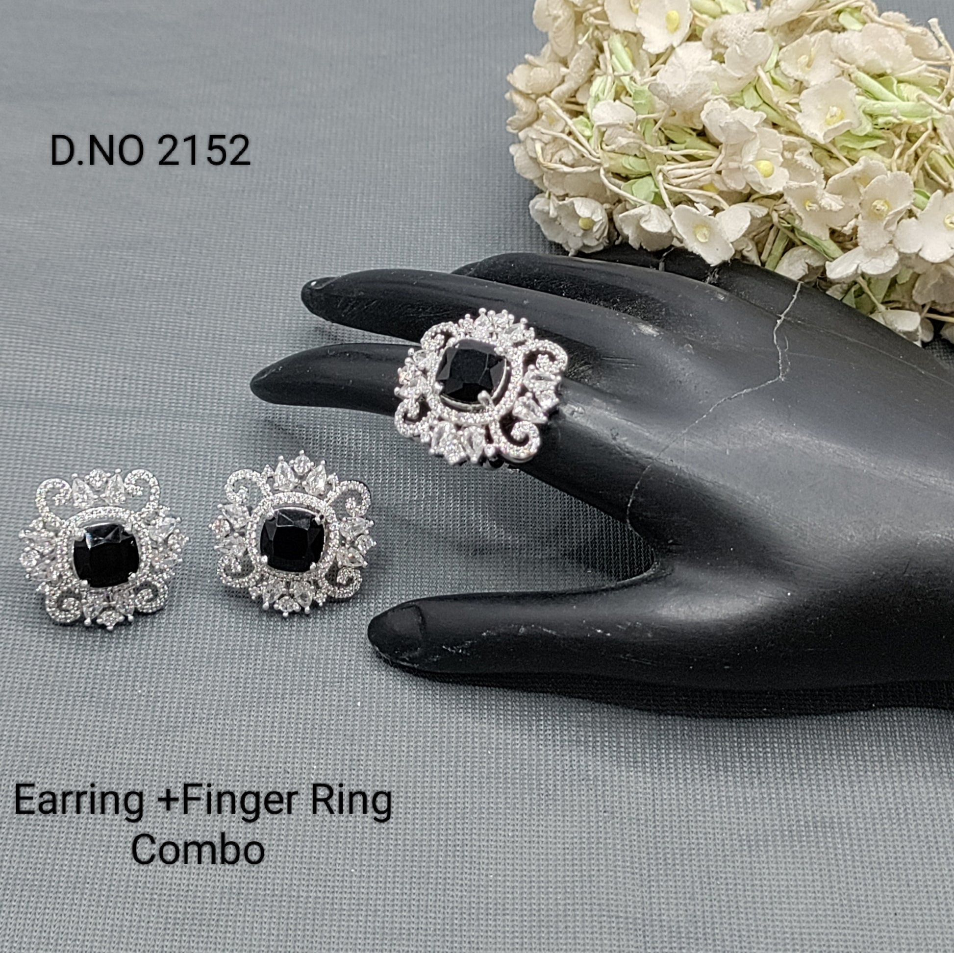 Cz Ad Rodium Earring & Finger Ring 2152 rchiecreation