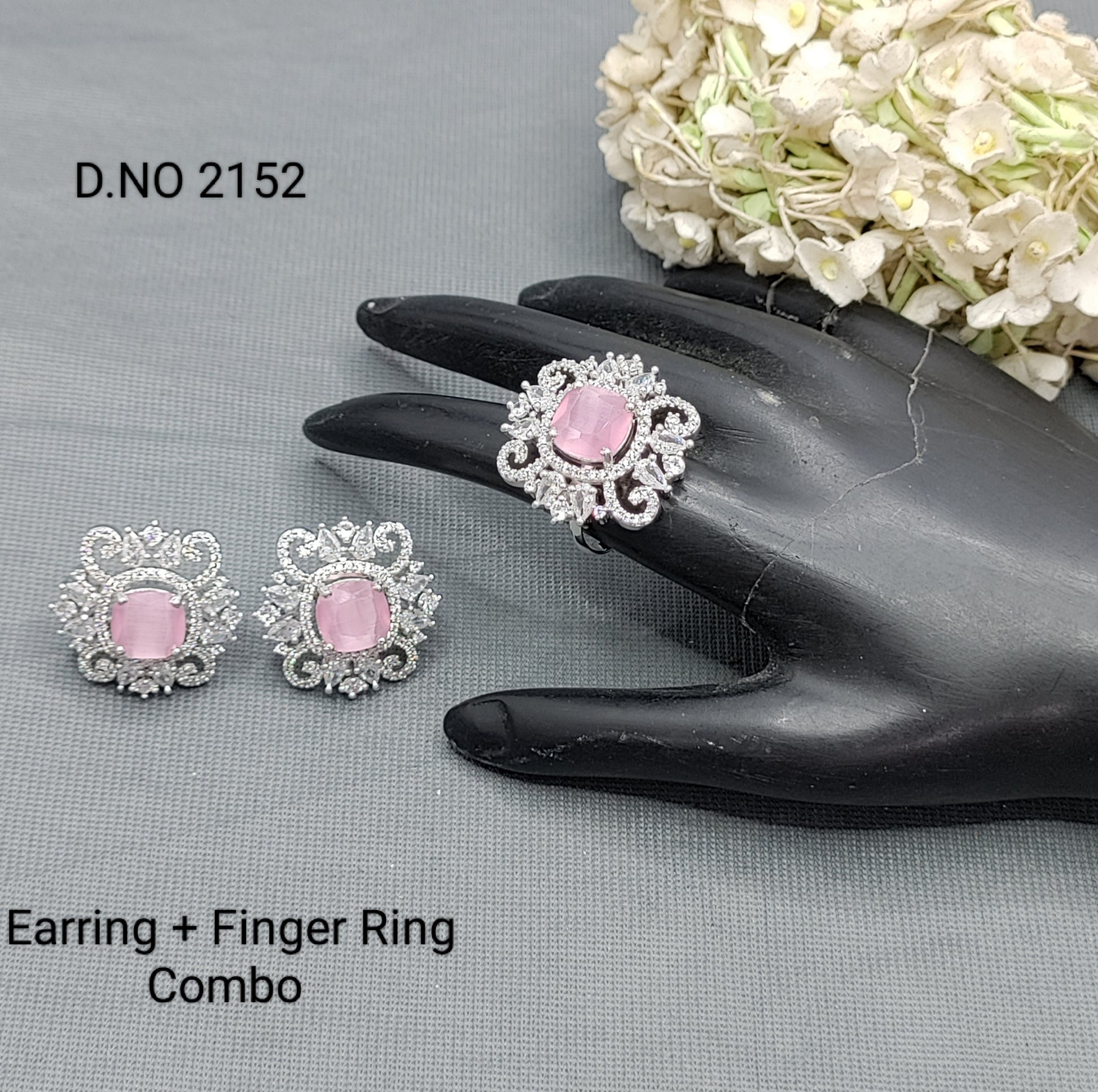 Cz Ad Rodium Earring & Finger Ring 2152 rchiecreation