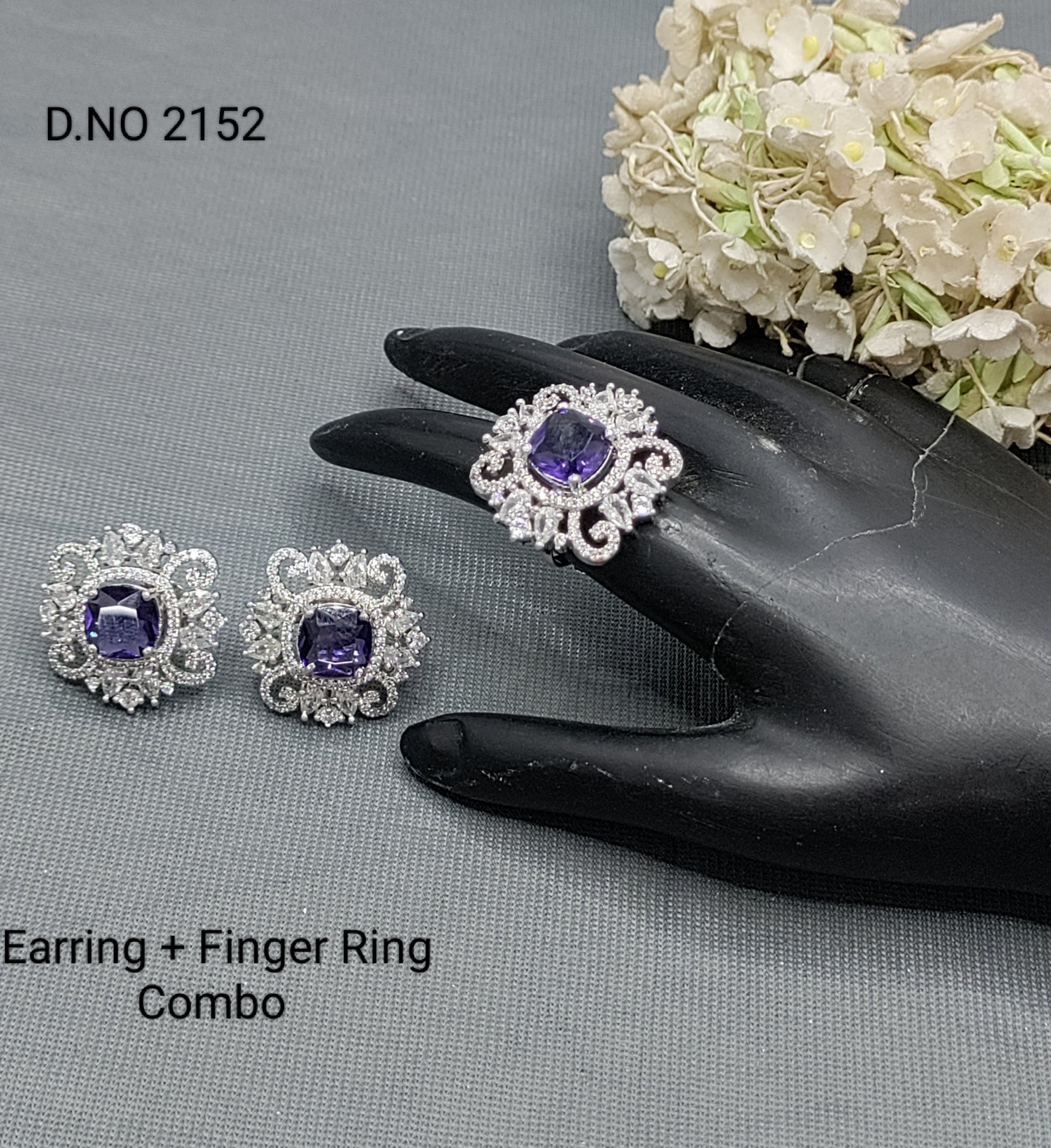 Cz Ad Rodium Earring & Finger Ring 2152 rchiecreation