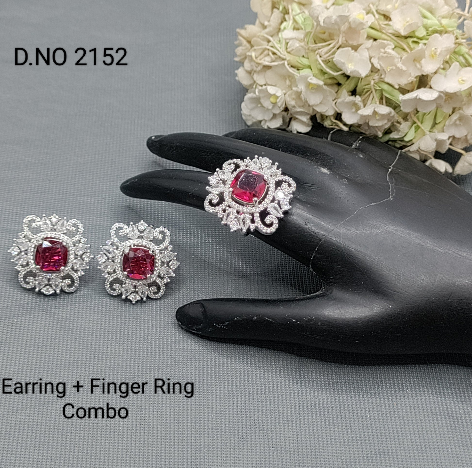Cz Ad Rodium Earring & Finger Ring 2152 rchiecreation