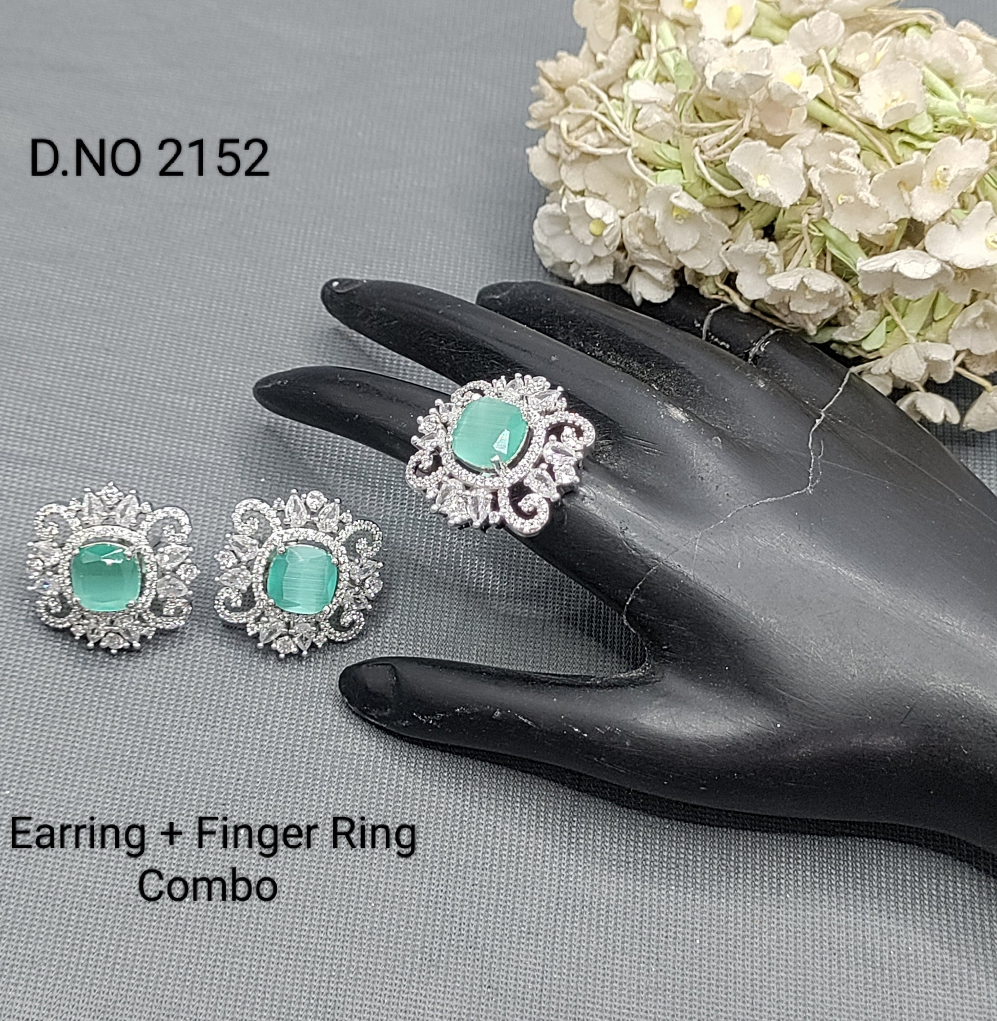 Cz Ad Rodium Earring & Finger Ring 2152 rchiecreation