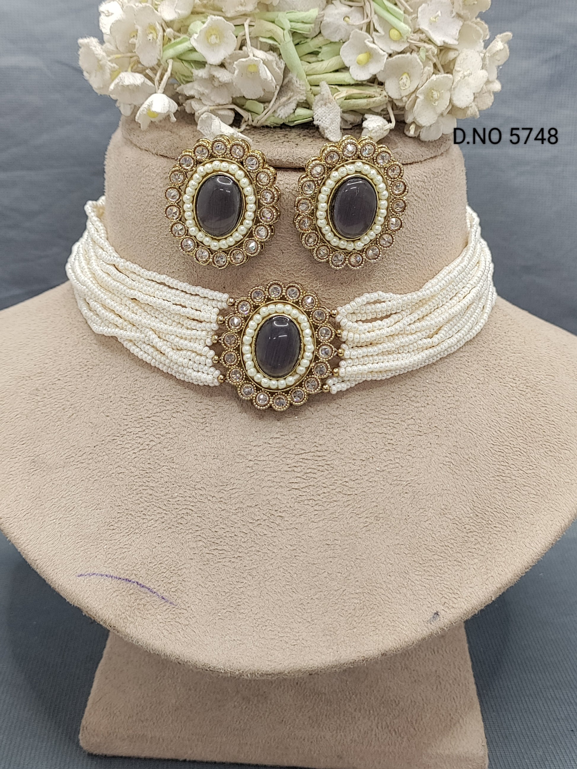 Polki Choker Mehandi Necklace Set Sku 5748 B1 rchiecreation