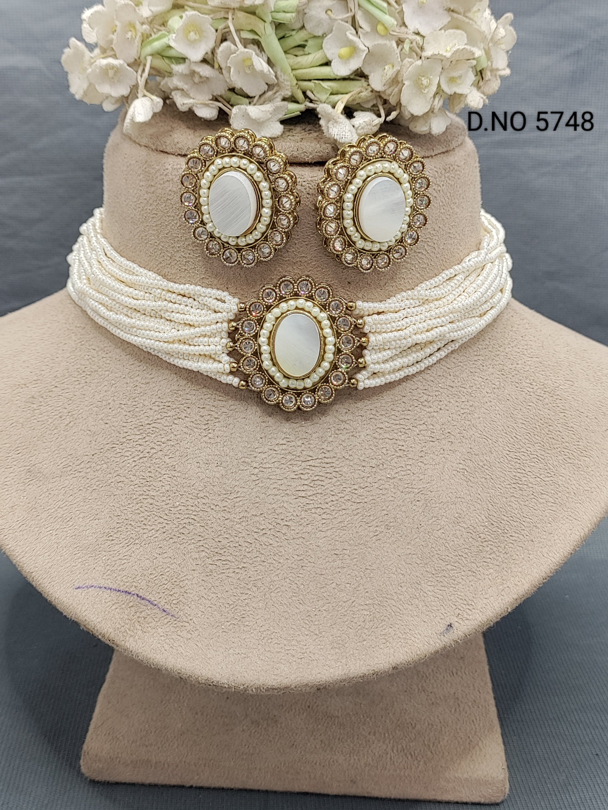 Polki Choker Mehandi Necklace Set Sku 5748 B1 rchiecreation