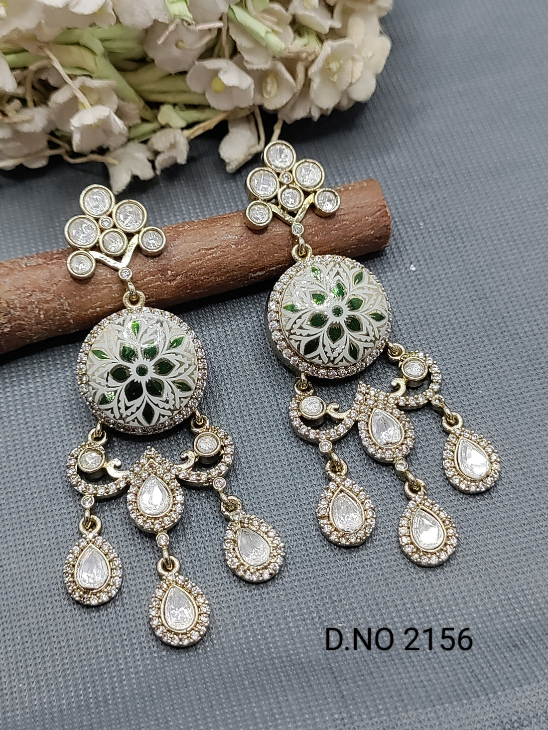 Moissanite Mehandi Earring Sku 2156 rchiecreation